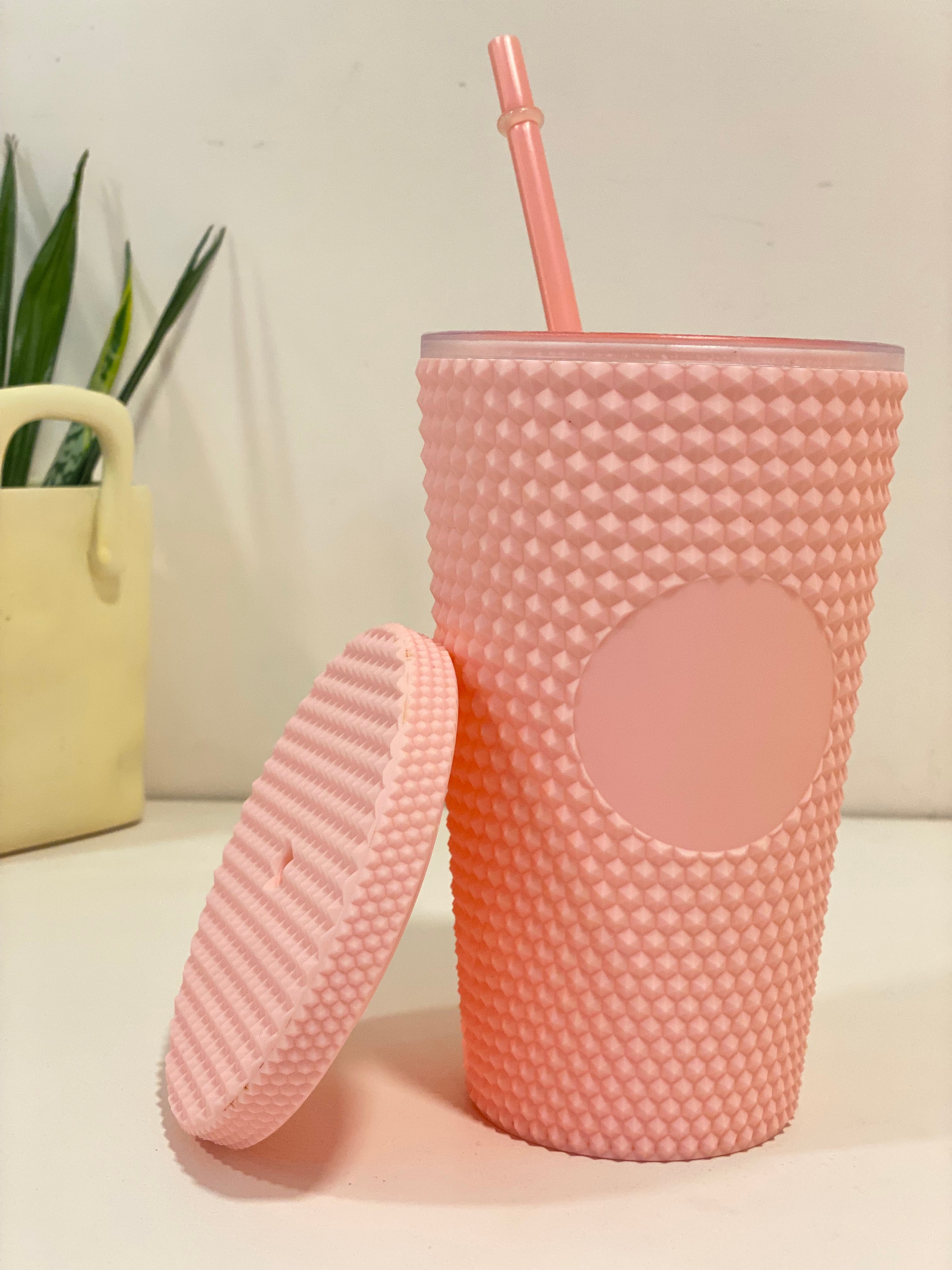 Textured Reusable Tumbler with Straw – Pastel Insulated Drink Cup