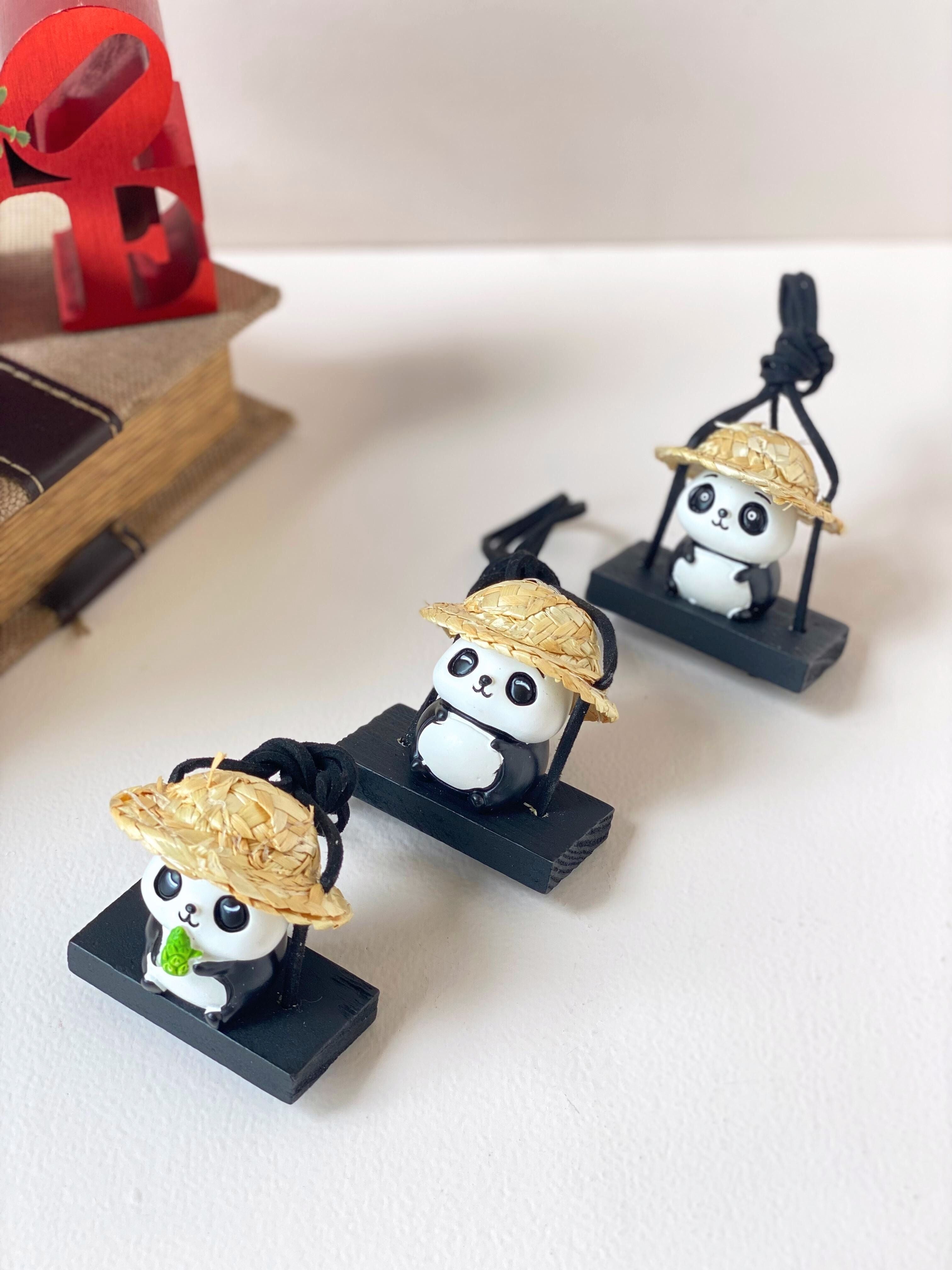 Mini Panda Swing Figurine – Cute Hanging Panda with Straw Hat