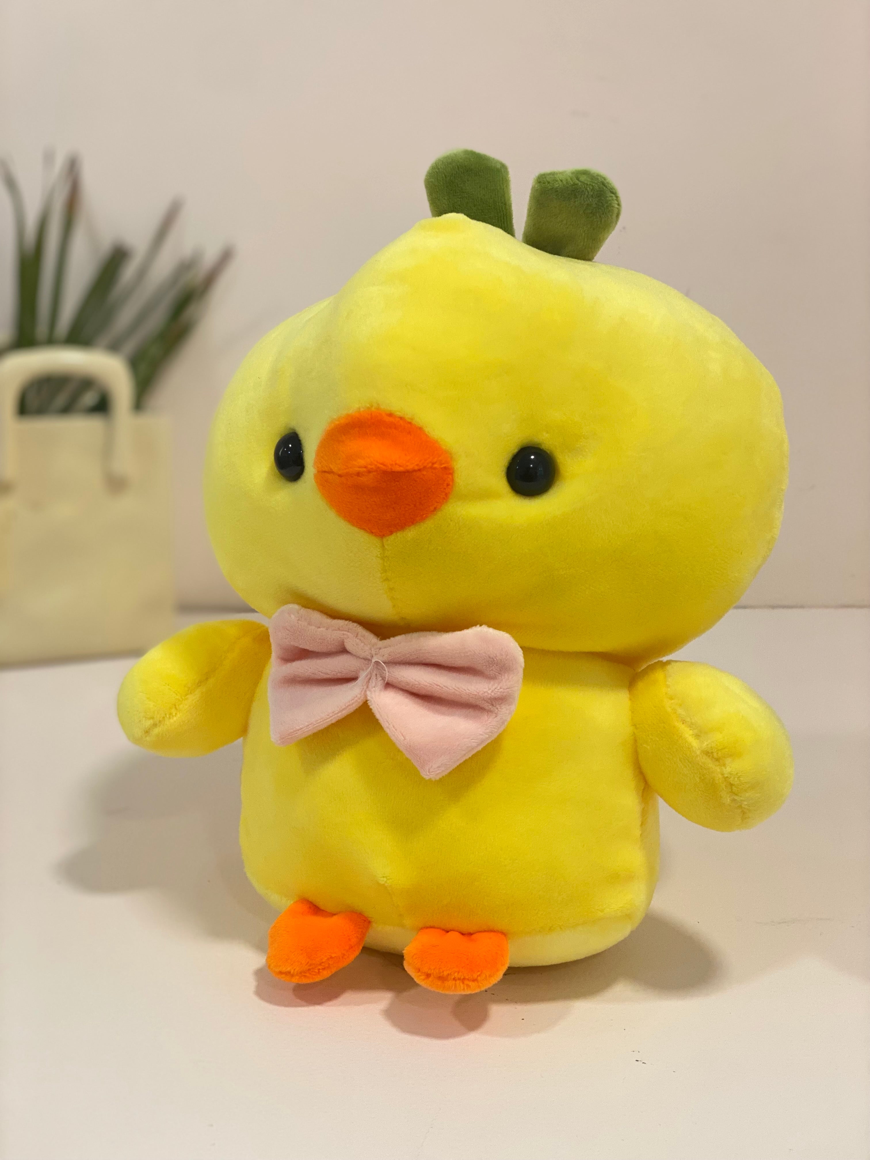Cute Yellow Duck Plush Toy with pink bow  – Soft Stuffed Animal for Kids