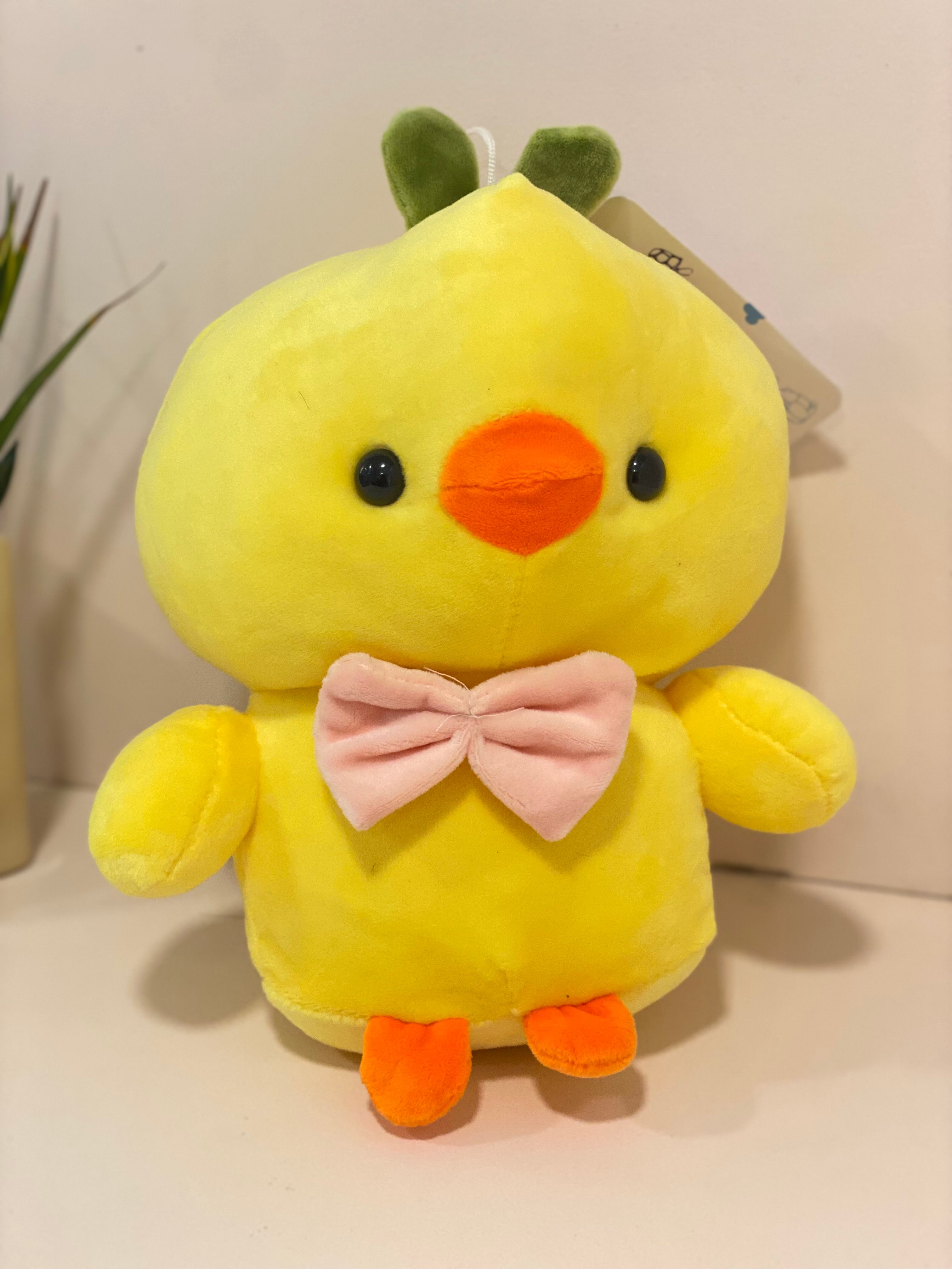 Cute Yellow Duck Plush Toy with pink bow  – Soft Stuffed Animal for Kids