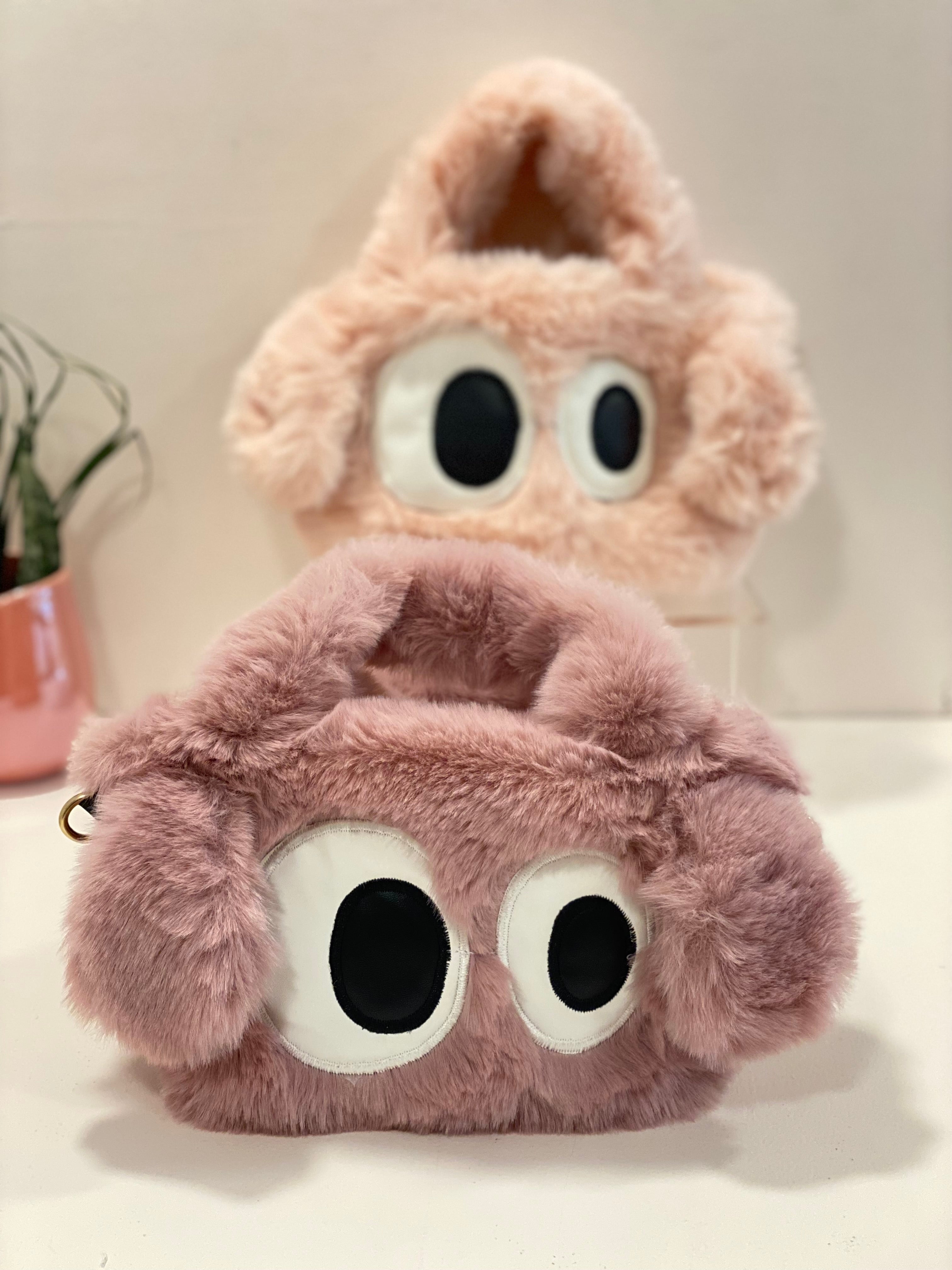 Cute Fluffy Cartoon Eye Handbag for Women & Girls – Soft Faux Fur Sling Bag with Chain Strap