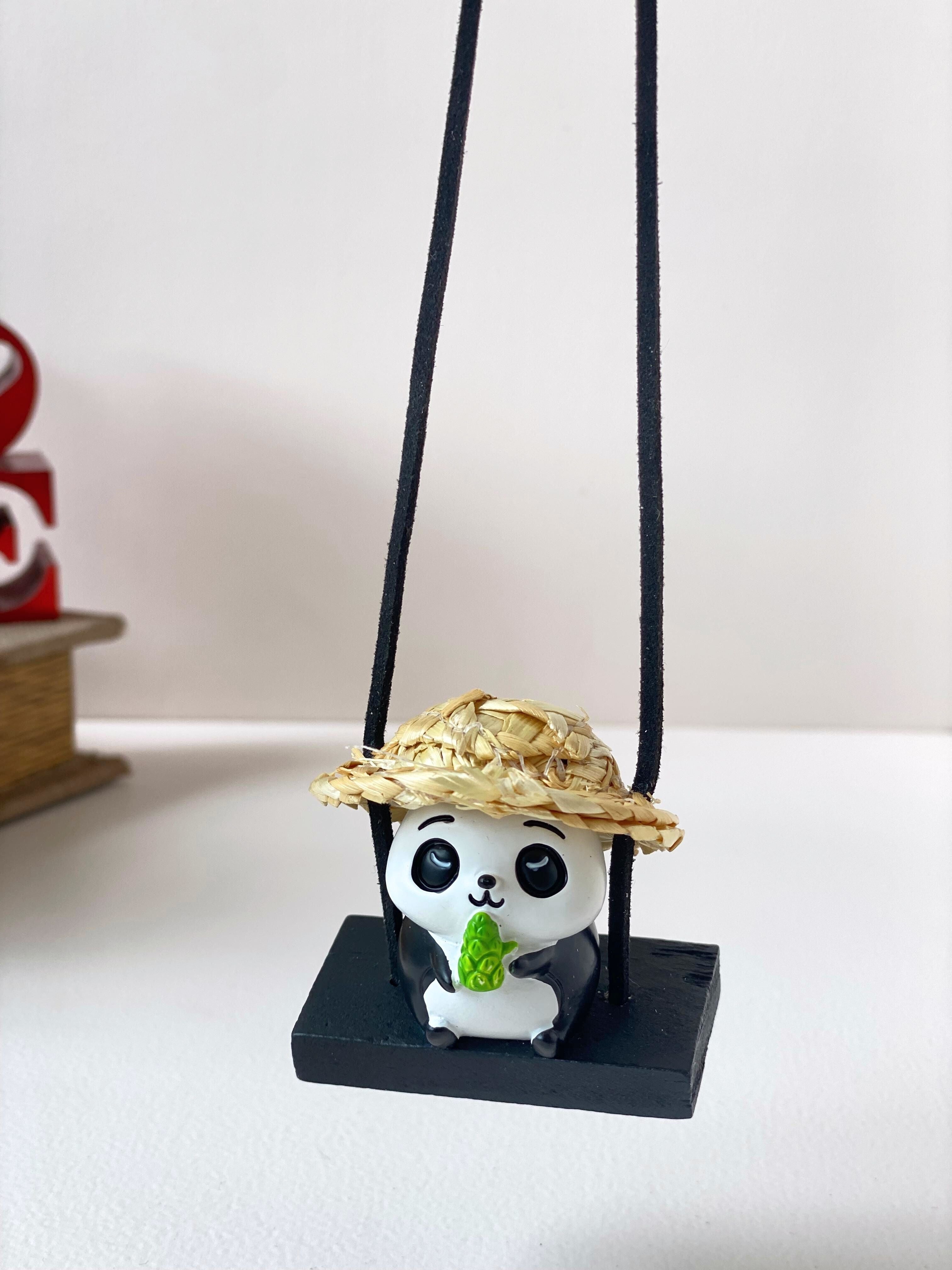 Mini Panda Swing Figurine – Cute Hanging Panda with Straw Hat