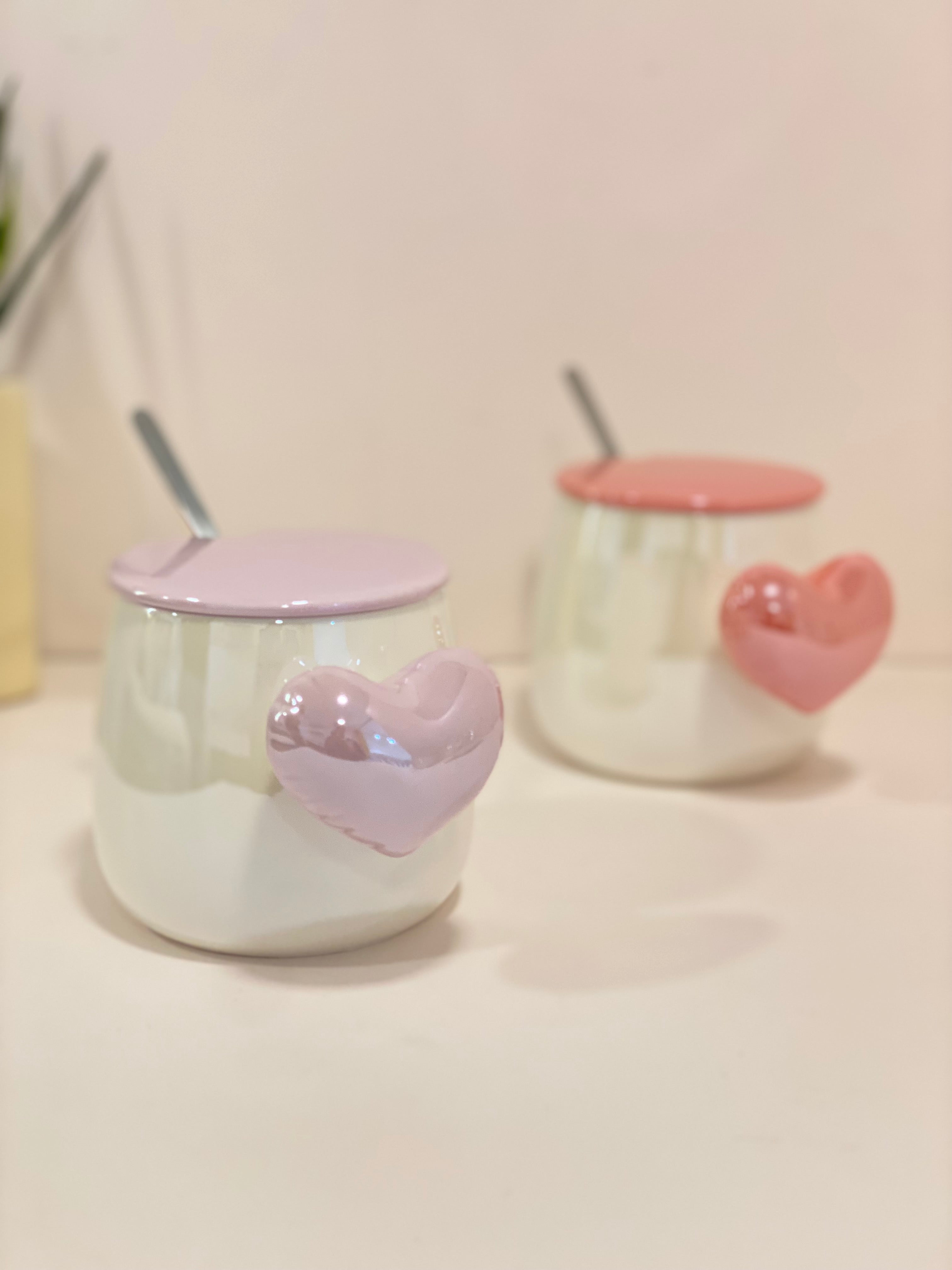 Pastel Ceramic Pouring Mug with heart & Glossy Handle | Aesthetic Milk Pitcher Coffee Mug | Cute Kitchen & Coffee Bar Mug