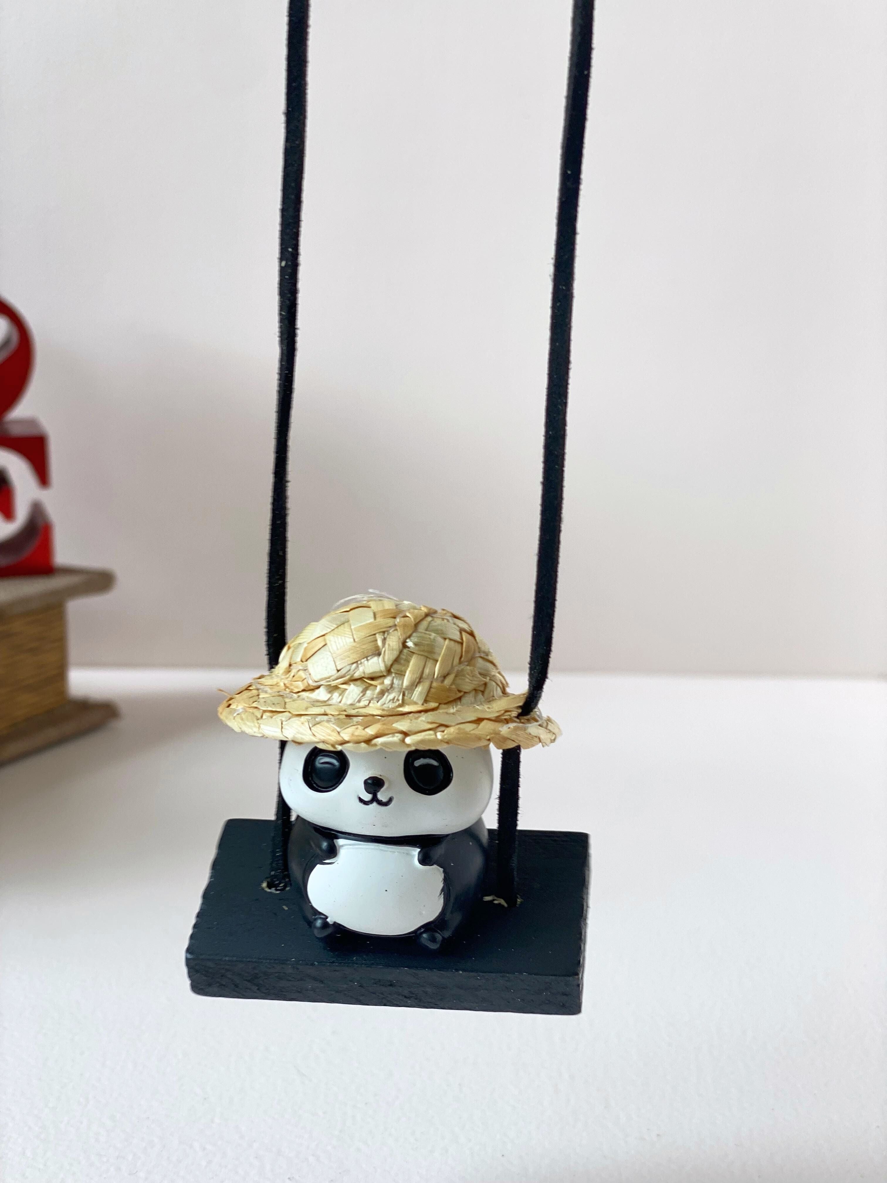 Mini Panda Swing Figurine – Cute Hanging Panda with Straw Hat