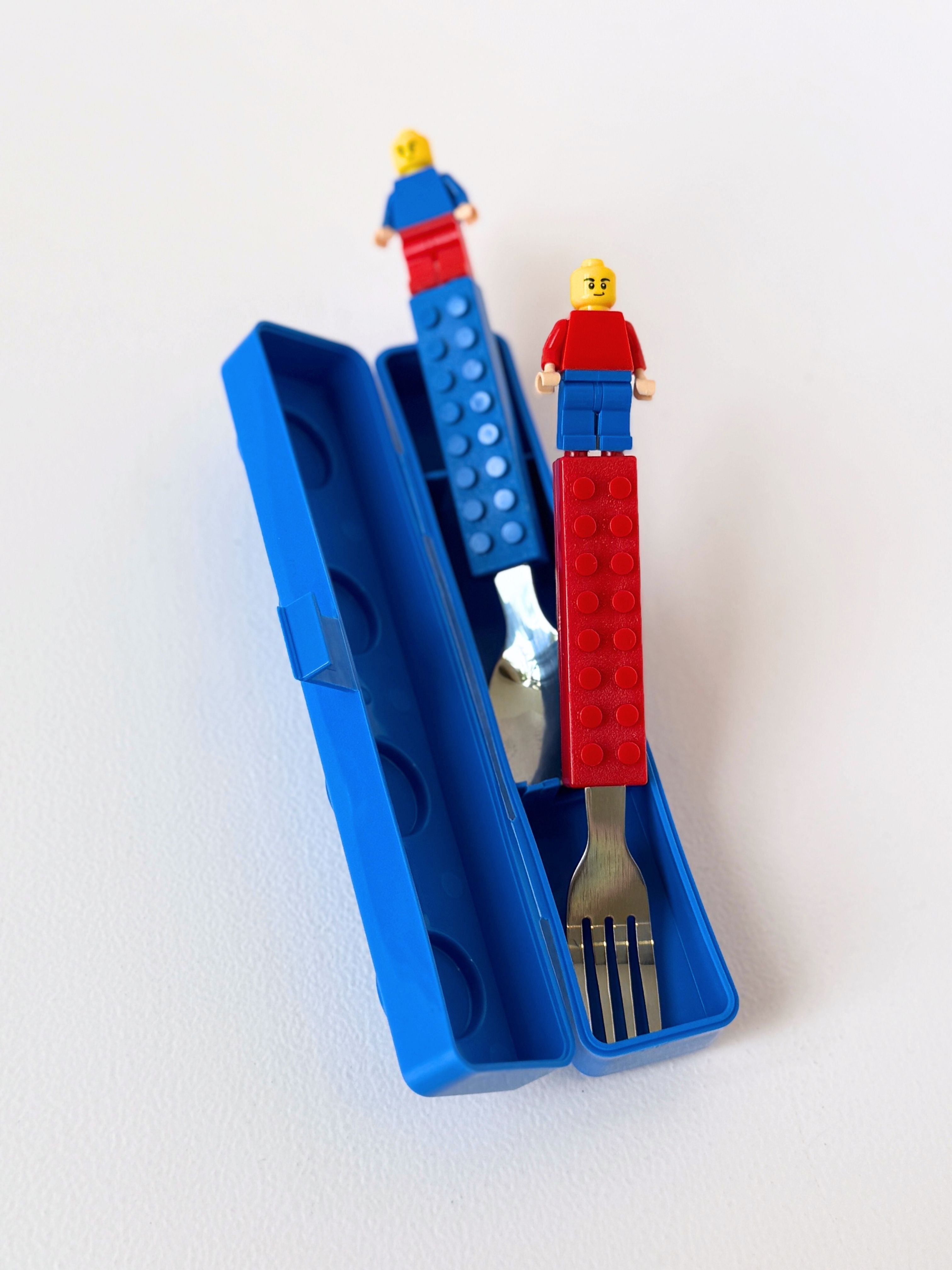 Kids Building Block Utensil Set – Fork & Spoon with Storage Case