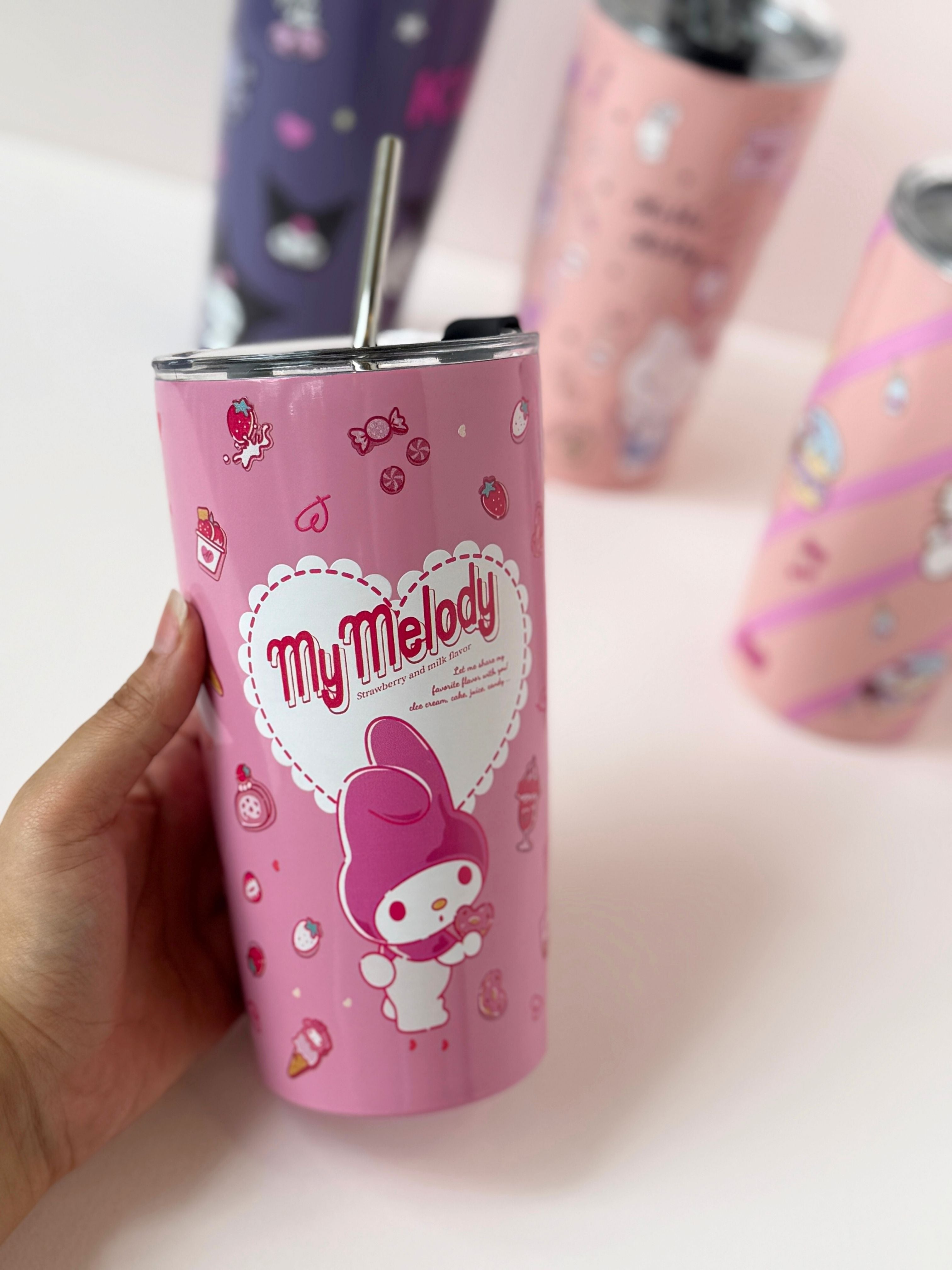 Kawaii Character Tumbler with Straw – Kuromi, My Melody, Hello Kitty (500ml Stainless Steel)