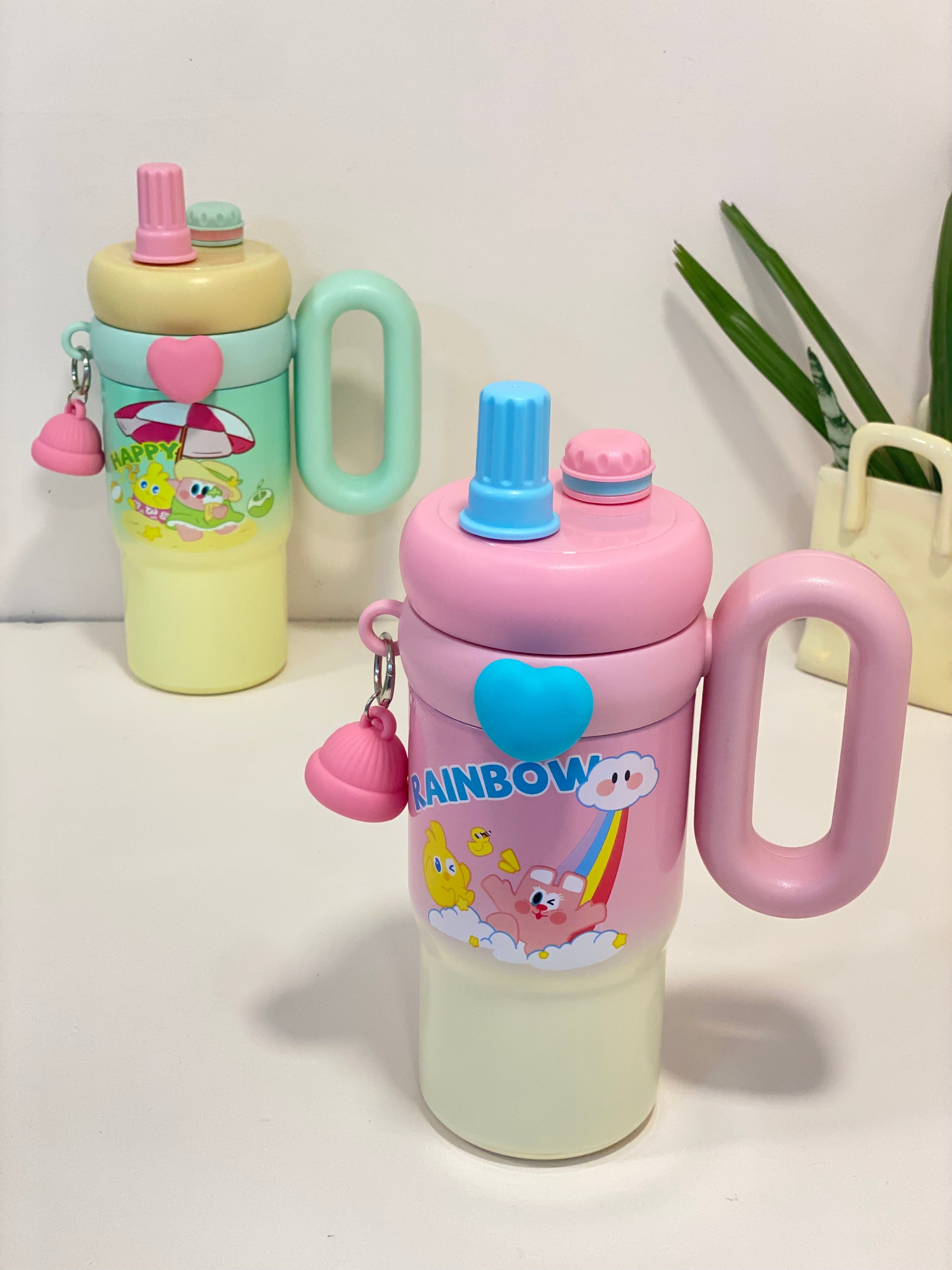Rainbow Pastel Matte Insulated Tumbler Flask with Straw -With A winter Cap Keycharm