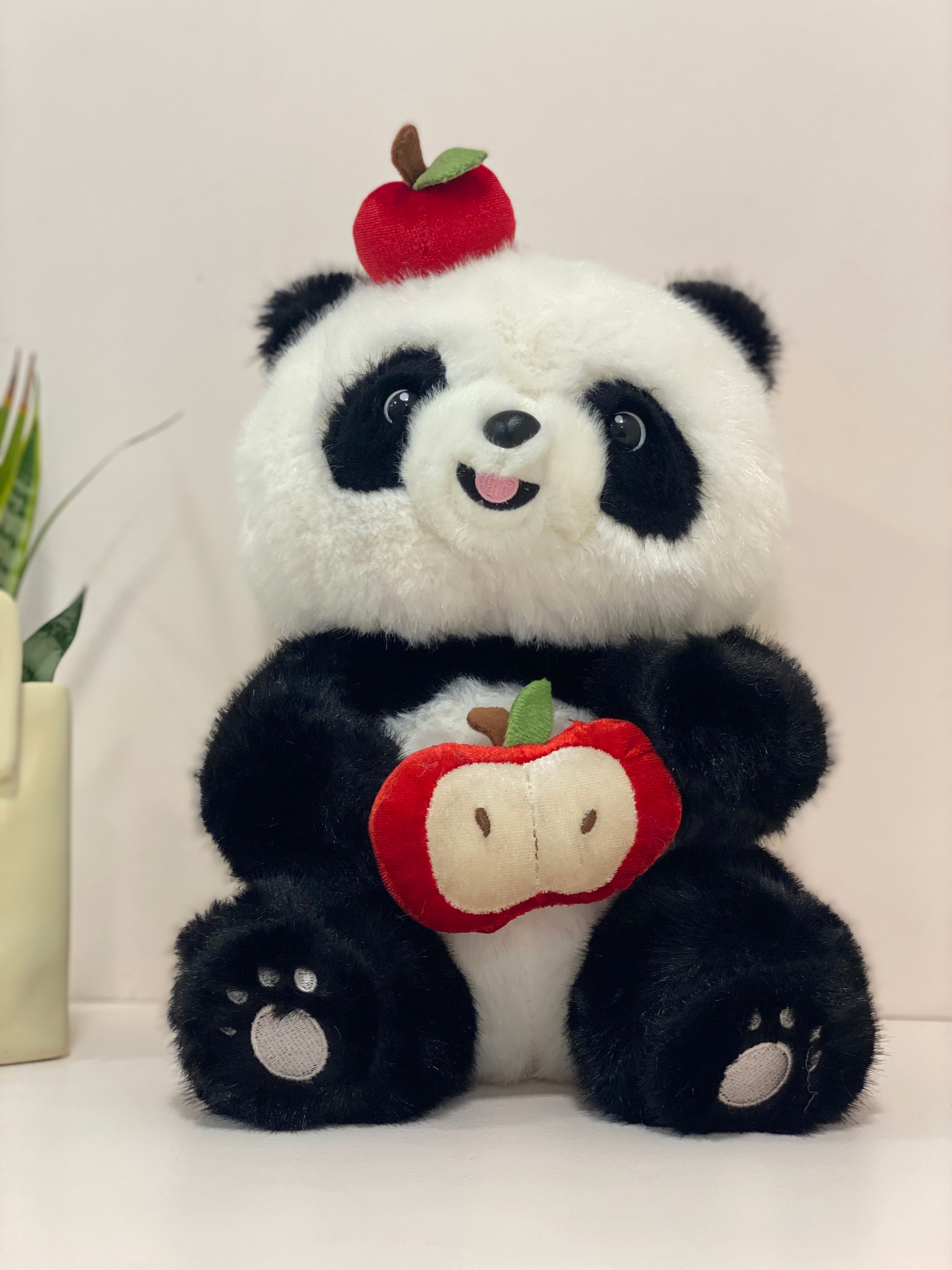Cute Panda Soft Toy with Apple& Apple Cap – Premium Plush Stuffed Animal for Kids & Gifts