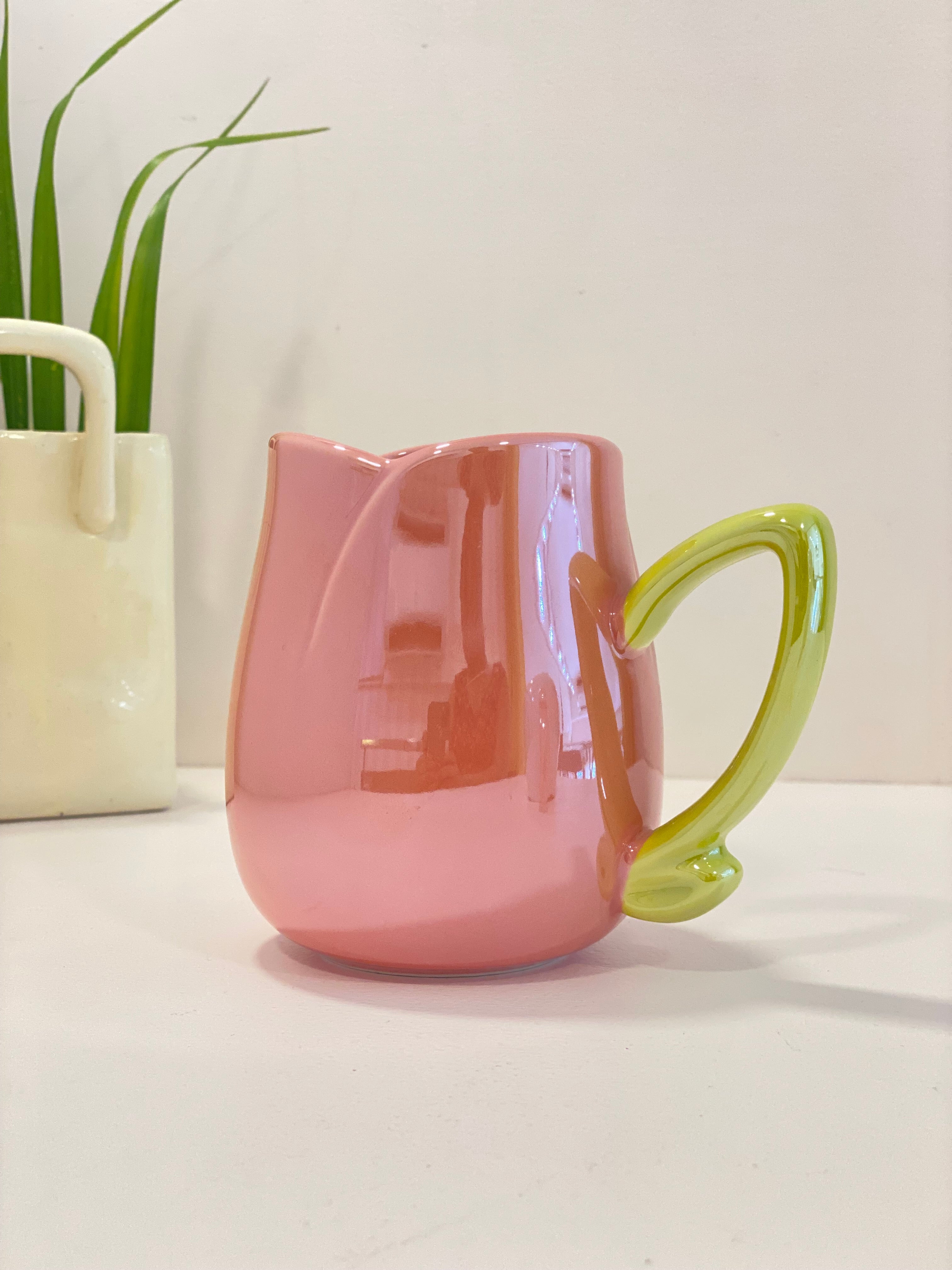 Pastel Ceramic Pouring Mug with Spout & Glossy Handle | Aesthetic Milk Pitcher Coffee Mug | Cute Kitchen & Coffee Bar Mug