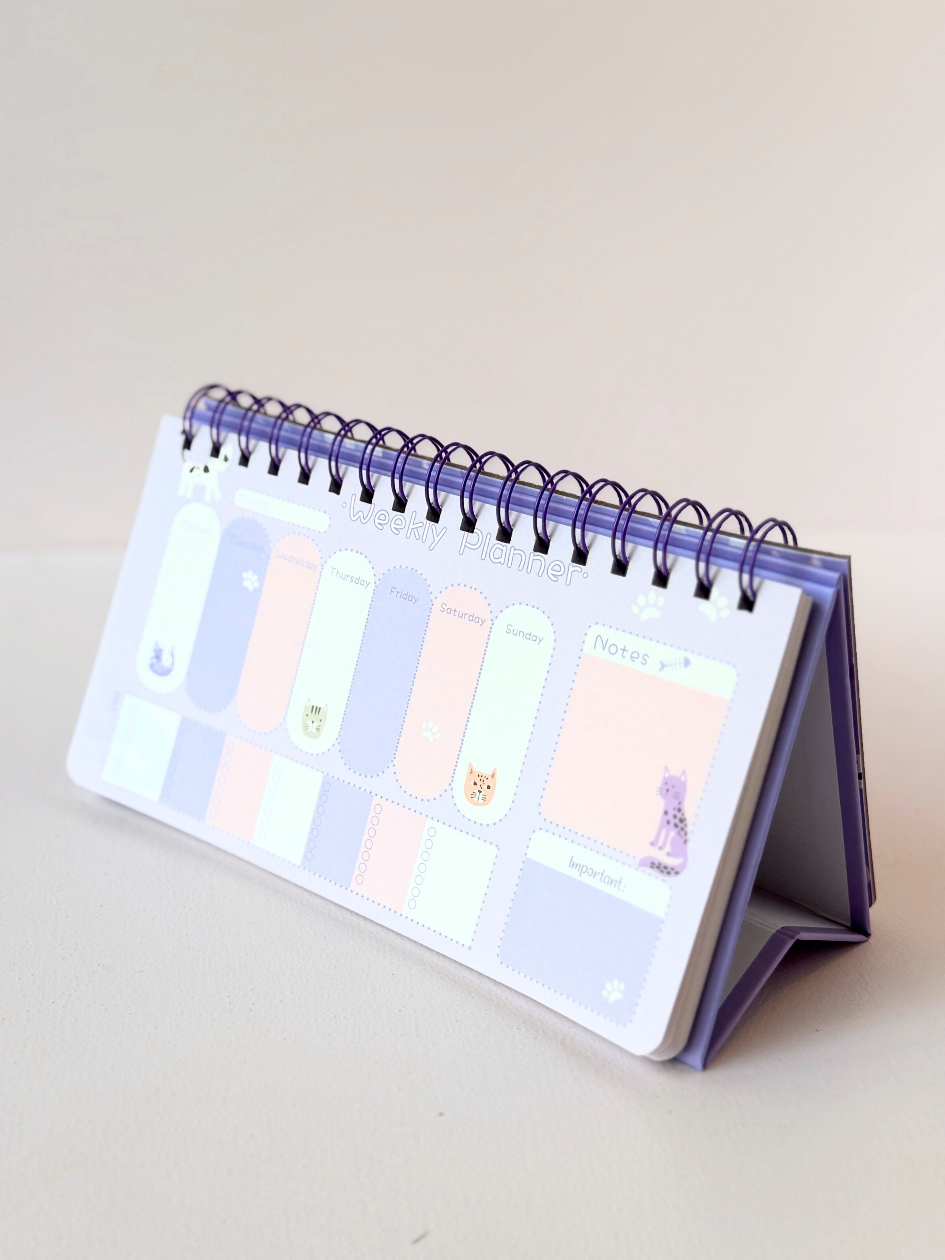 Whimsical Cat-Themed Weekly Desk Planners
