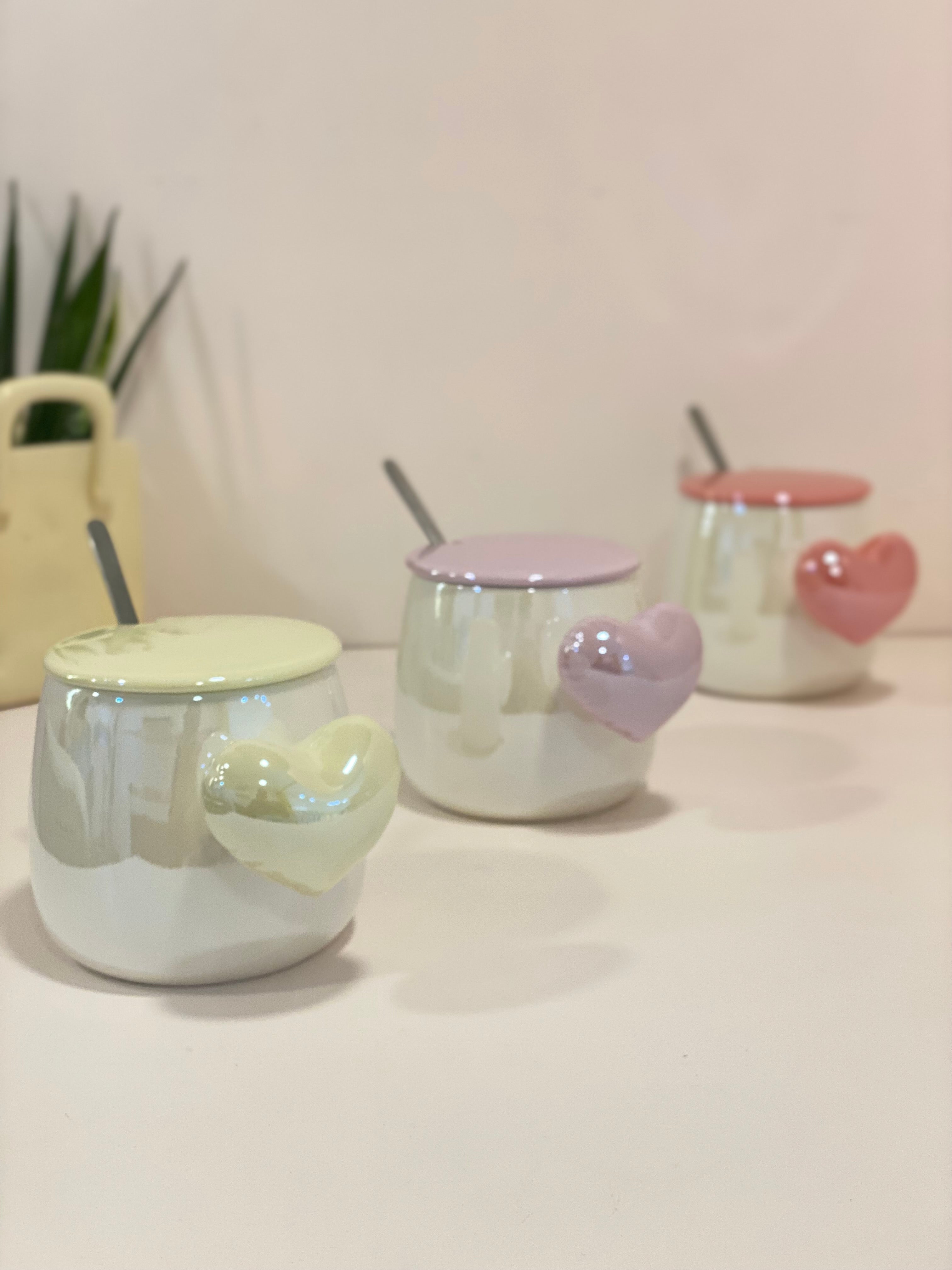 Pastel Ceramic Pouring Mug with heart & Glossy Handle | Aesthetic Milk Pitcher Coffee Mug | Cute Kitchen & Coffee Bar Mug