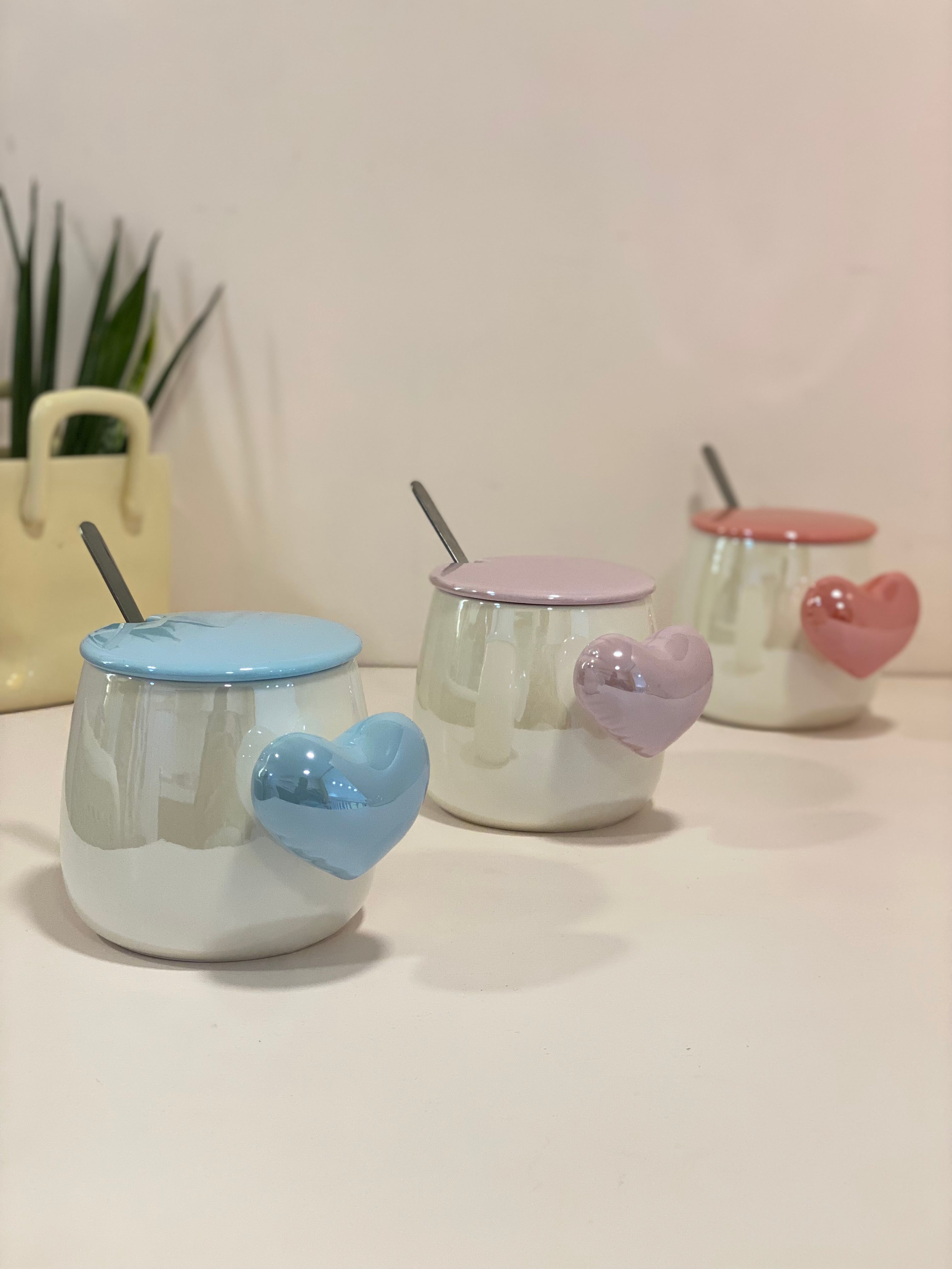 Pastel Ceramic Pouring Mug with heart & Glossy Handle | Aesthetic Milk Pitcher Coffee Mug | Cute Kitchen & Coffee Bar Mug