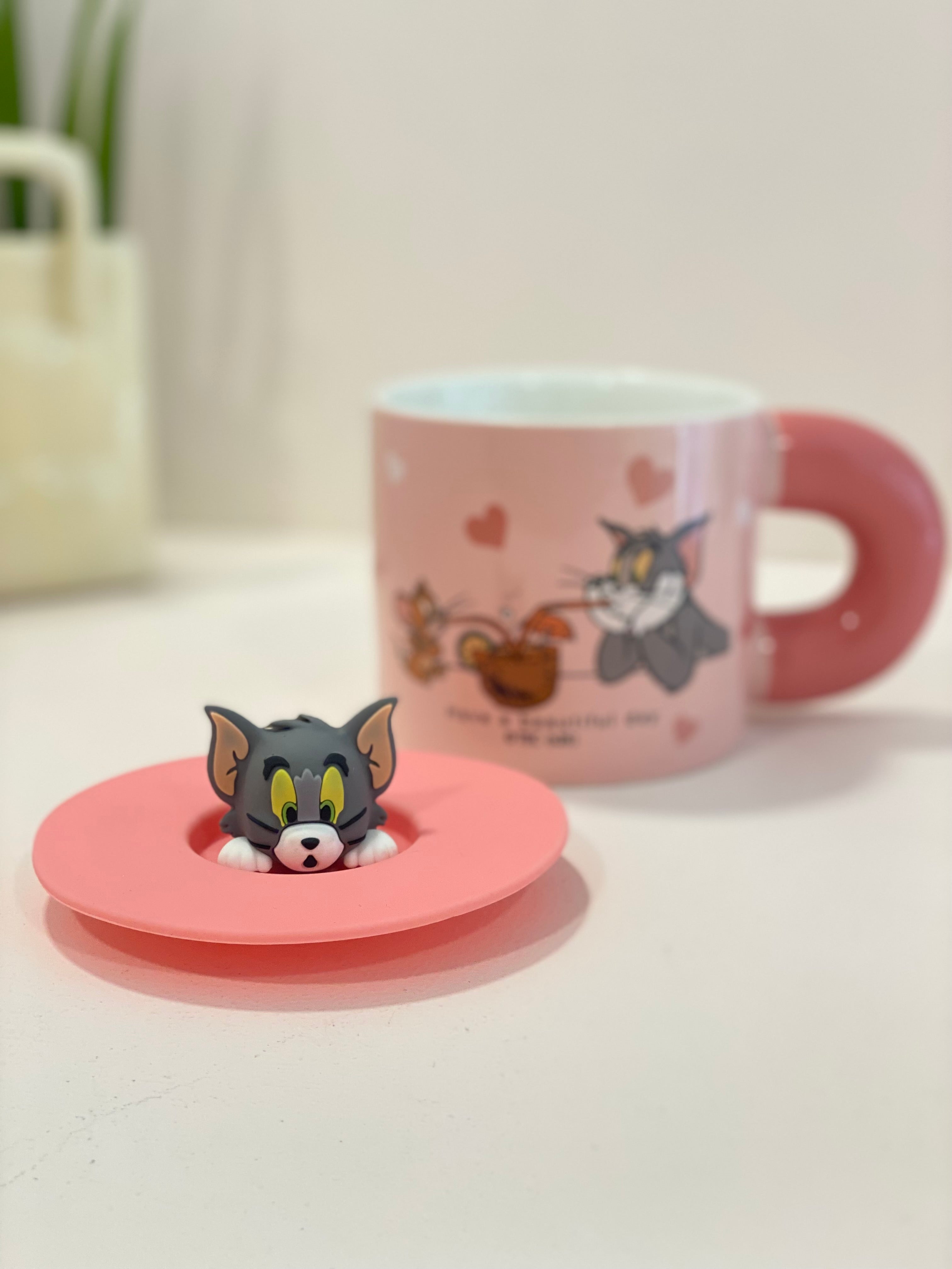 Cartoon Ceramic Mug with Lid & Straw – Cute Cartoon Character Coffee Mug | Kawaii Jerry & Tom Mug for Kids & Cartoon Lovers