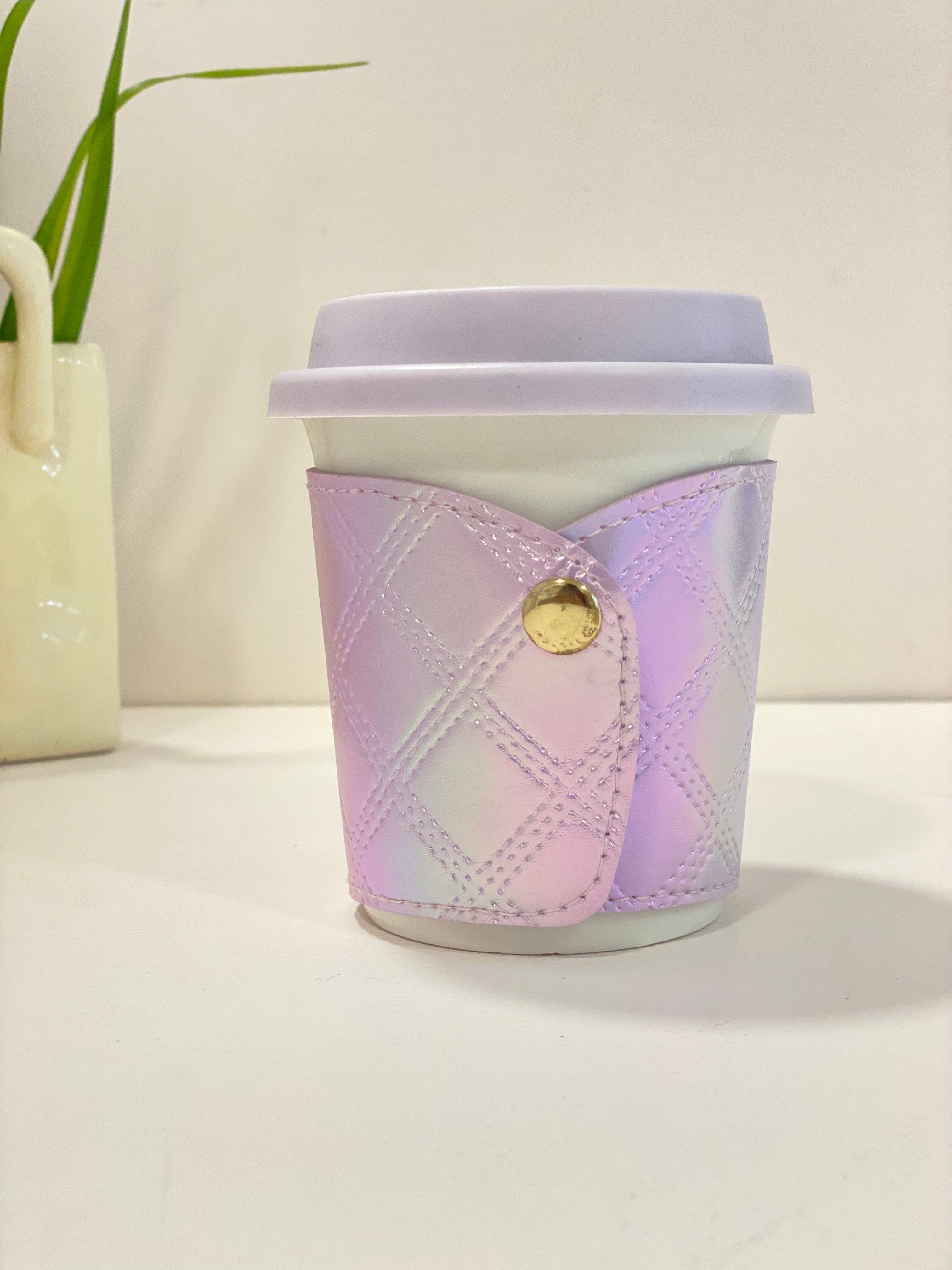 Portable Ceramic Coffee Cup with Lid & Quilted Sleeve – Aesthetic Travel Mug with Handle Strap | Reusable Tea & Coffee Cup