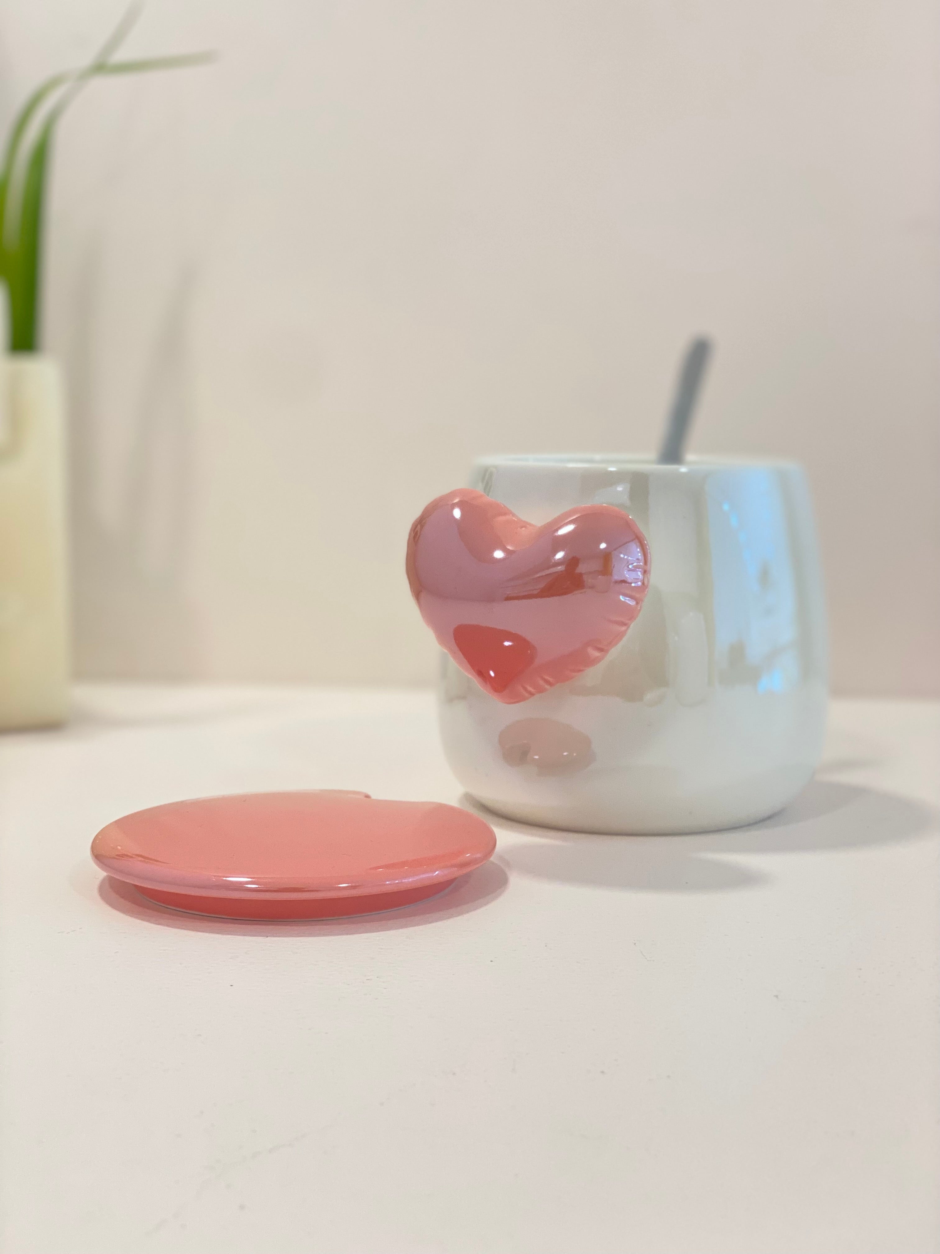 Pastel Ceramic Pouring Mug with heart & Glossy Handle | Aesthetic Milk Pitcher Coffee Mug | Cute Kitchen & Coffee Bar Mug