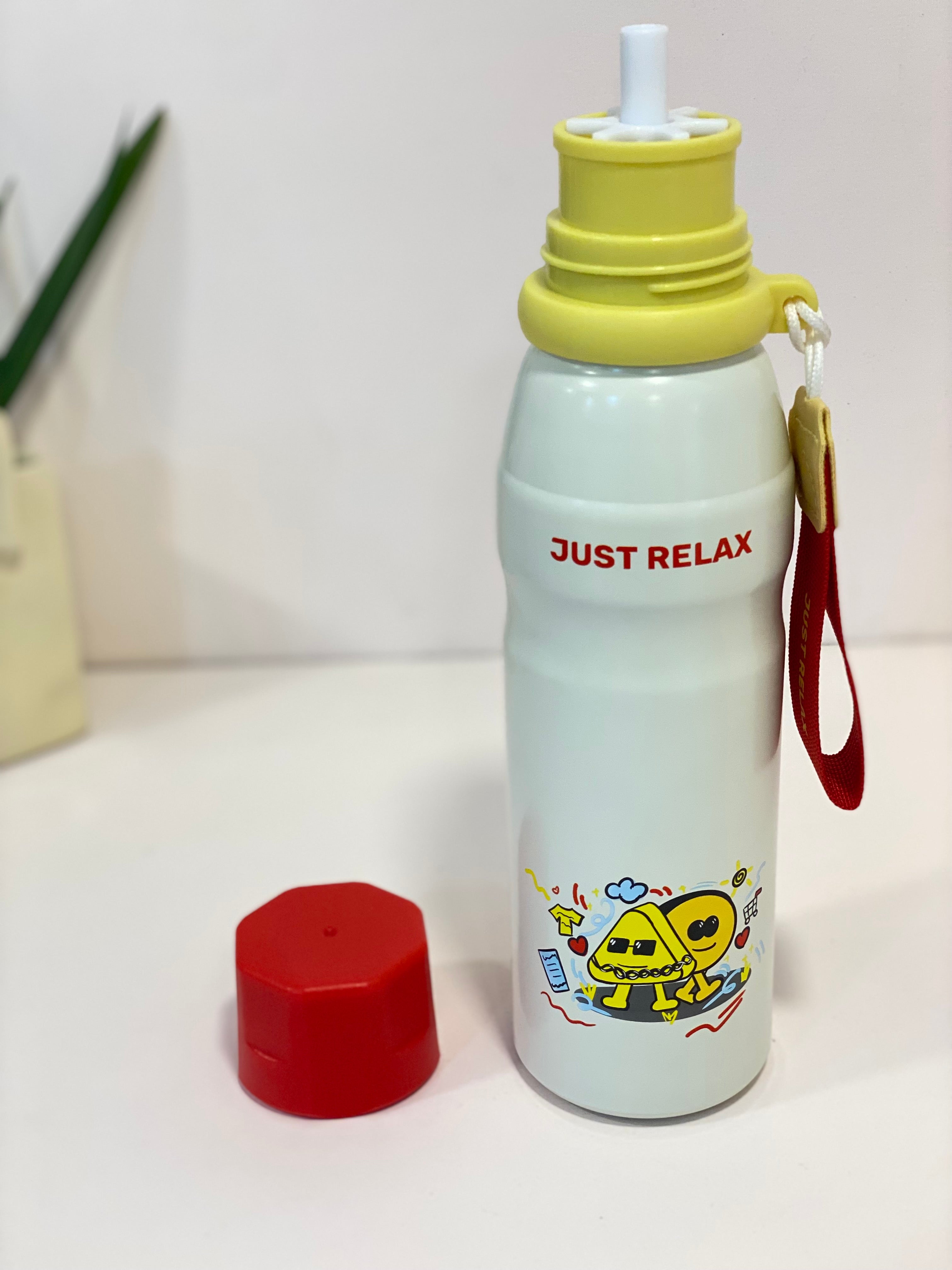 Just Relax Cute Printed Insulated Water Bottle for Kids & Teens – Stainless Steel, Leakproof & Reusable