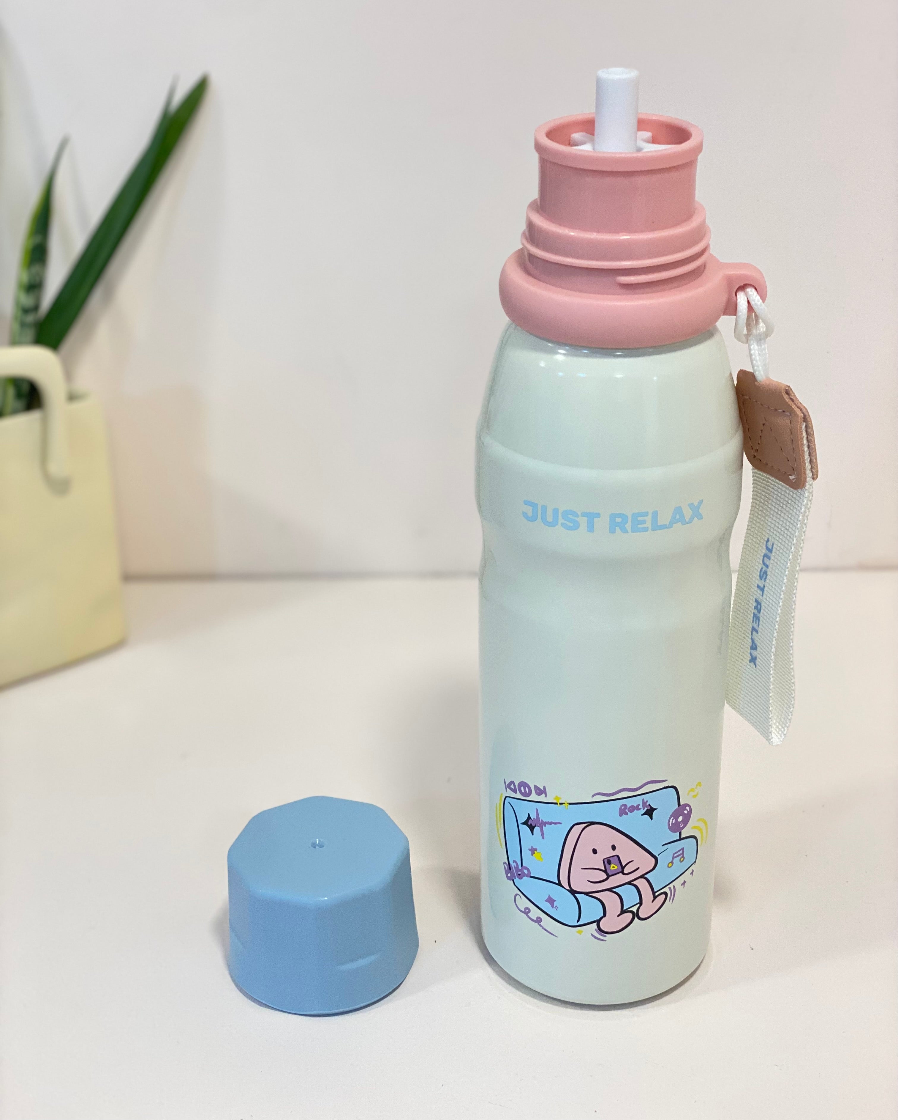 Just Relax Cute Printed Insulated Water Bottle for Kids & Teens – Stainless Steel, Leakproof & Reusable