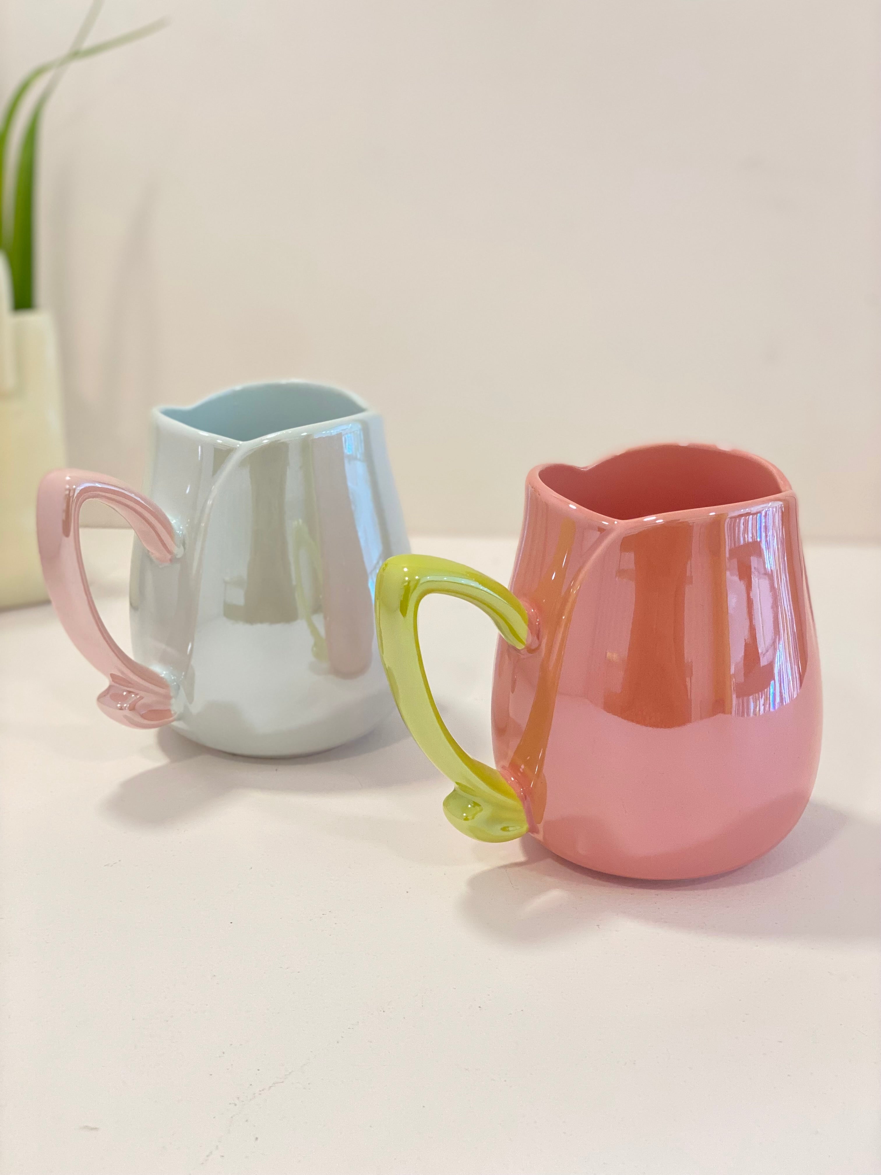 Pastel Ceramic Pouring Mug with Spout & Glossy Handle | Aesthetic Milk Pitcher Coffee Mug | Cute Kitchen & Coffee Bar Mug