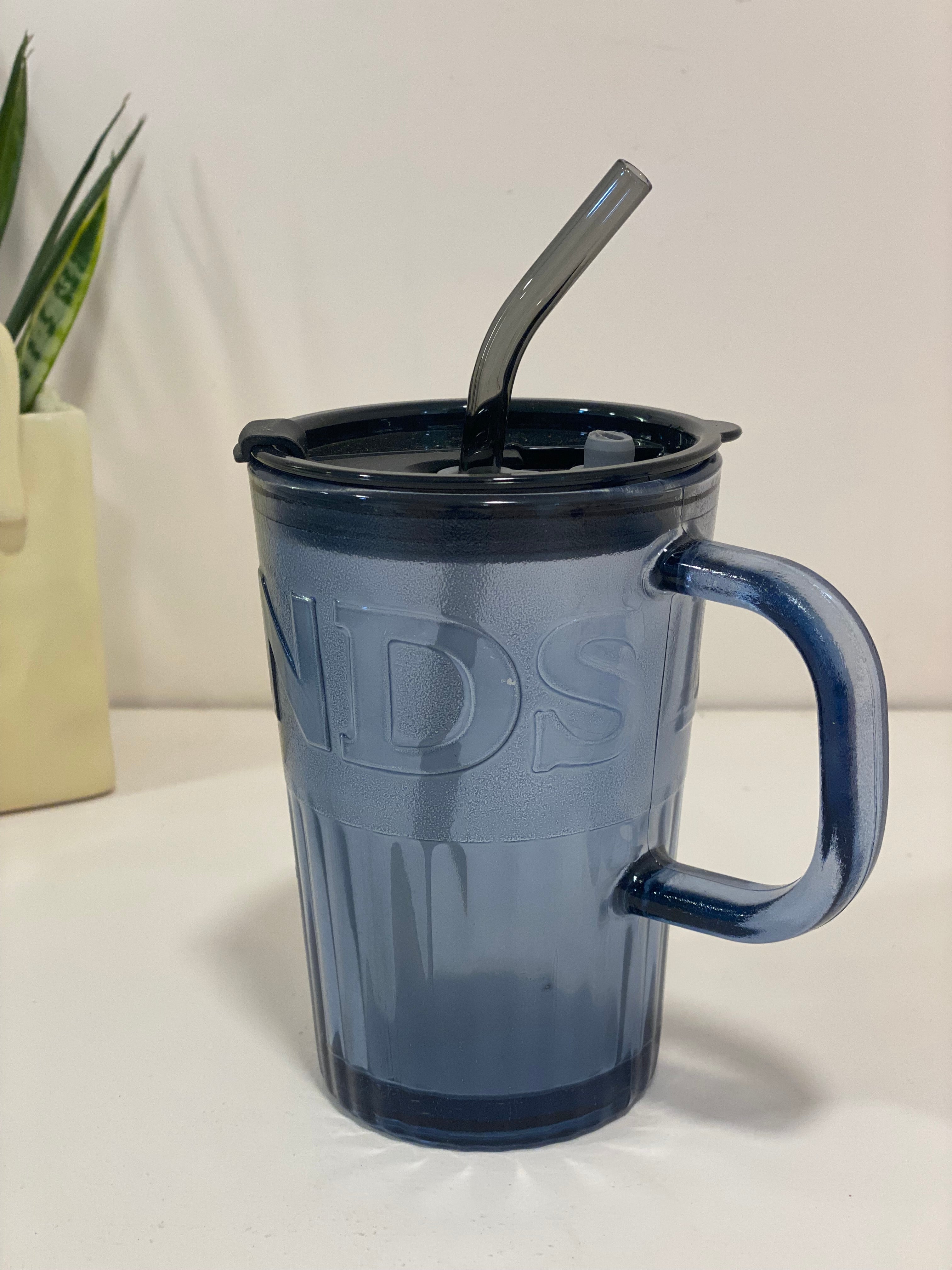 Glass Tumbler Mug with Handle, Lid & Straw – Reusable Transparent Drinking Glass for Coffee, Juice & Cold Beverages | Aesthetic Glass Cup