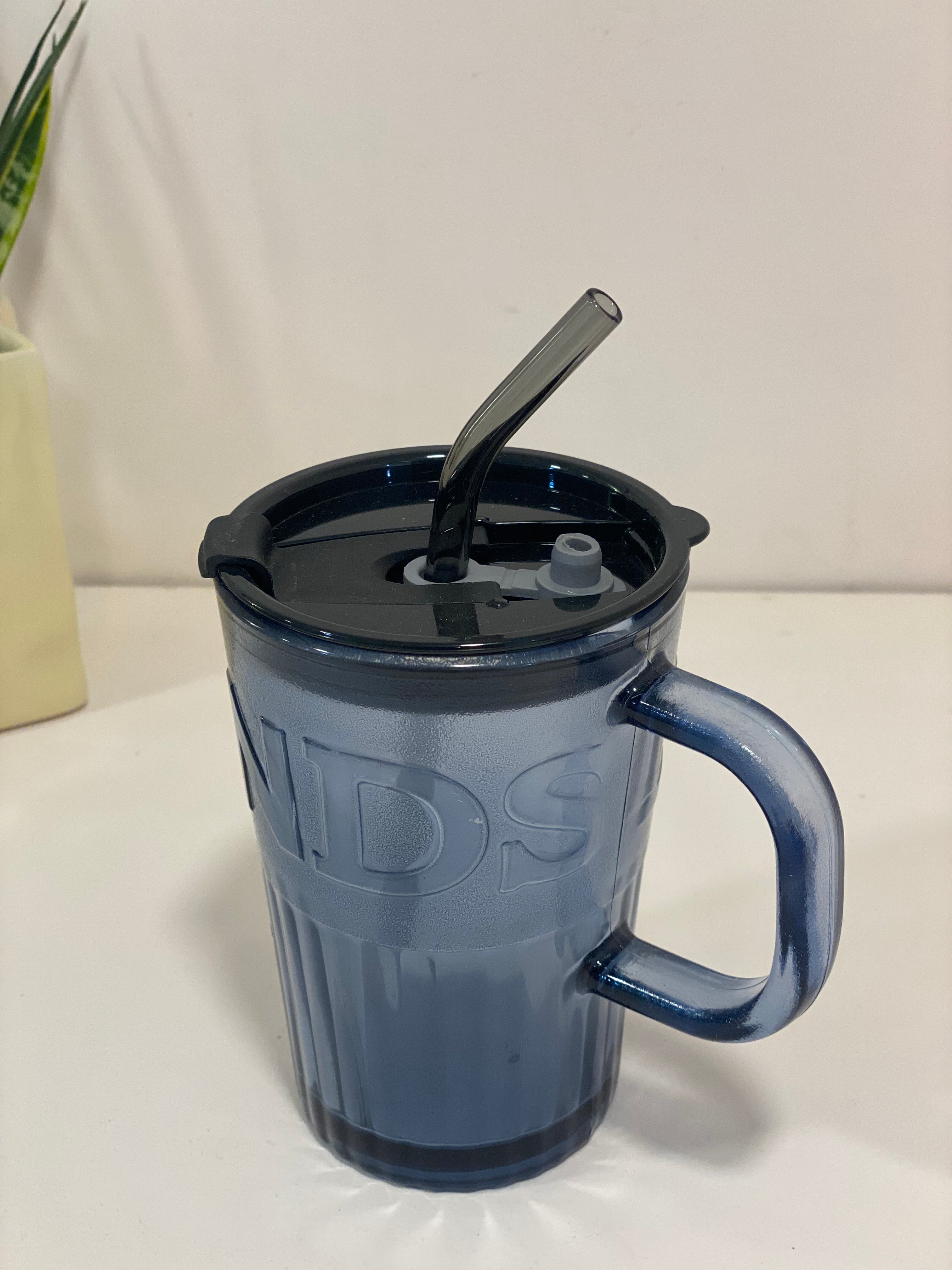 Glass Tumbler Mug with Handle, Lid & Straw – Reusable Transparent Drinking Glass for Coffee, Juice & Cold Beverages | Aesthetic Glass Cup