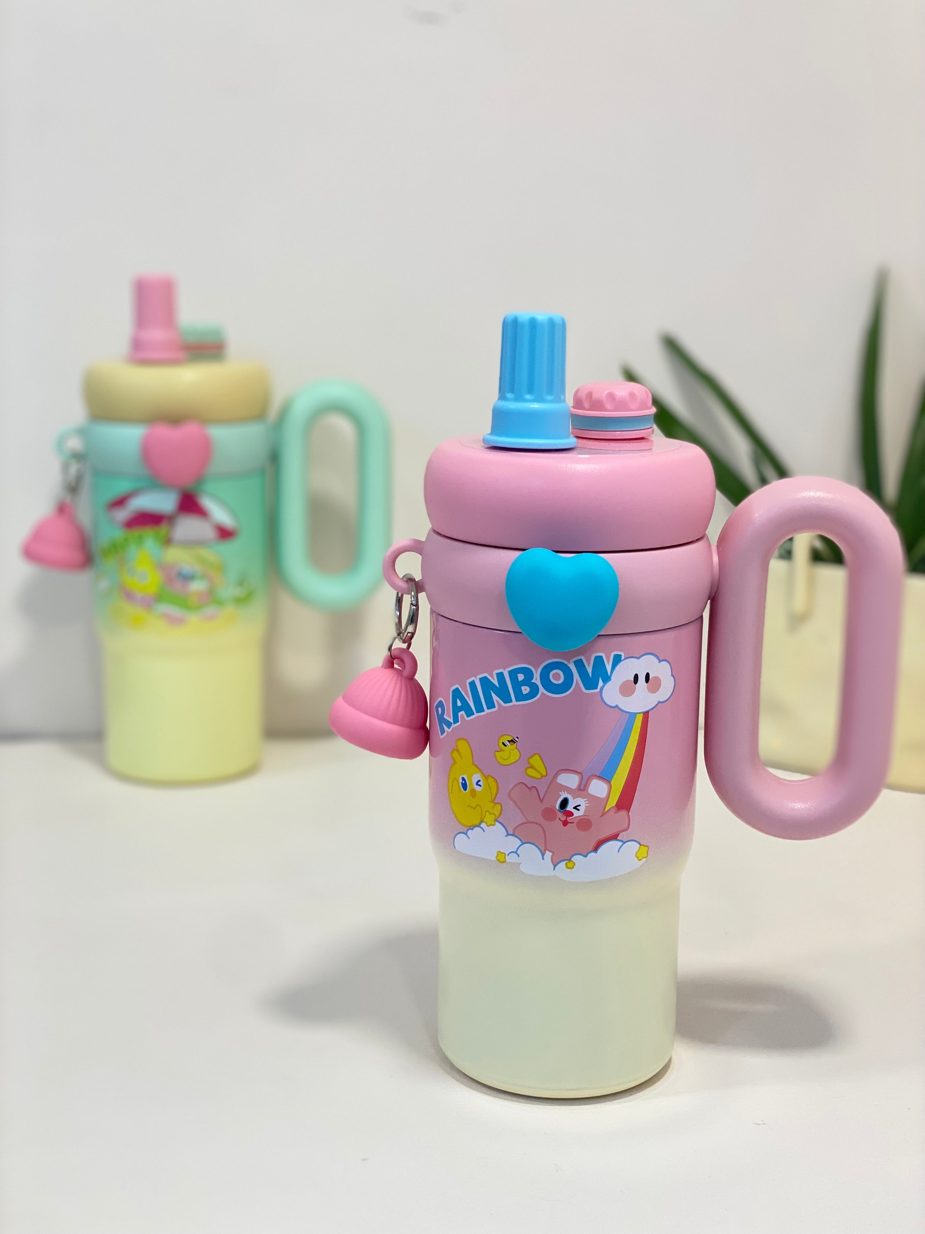 Rainbow Pastel Matte Insulated Tumbler Flask with Straw -With A winter Cap Keycharm