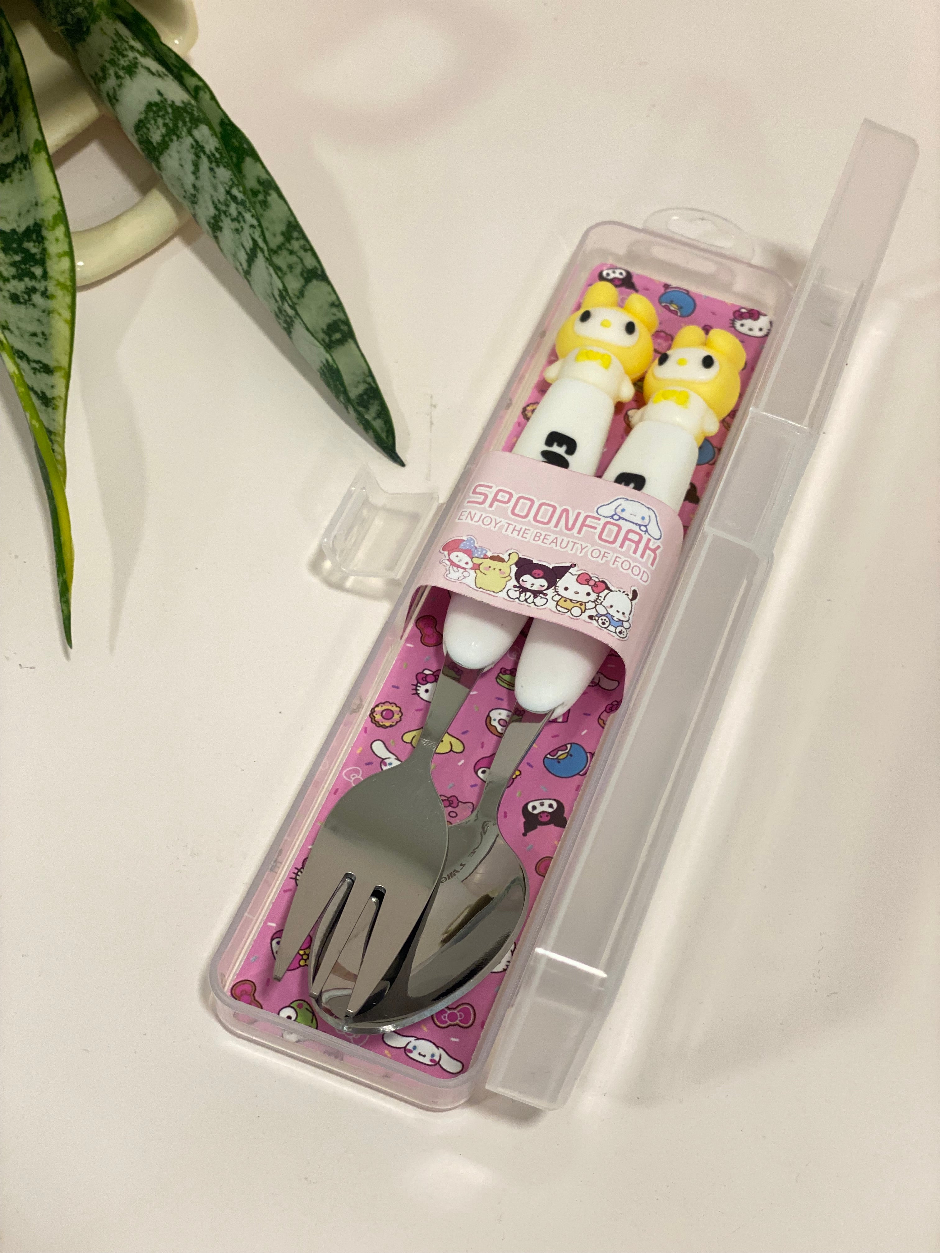 Kids Cartoon Fork & Spoon Set with Case – Stainless Steel Cutlery Set for Kids | Travel-Friendly Lunch Spoon & Fork