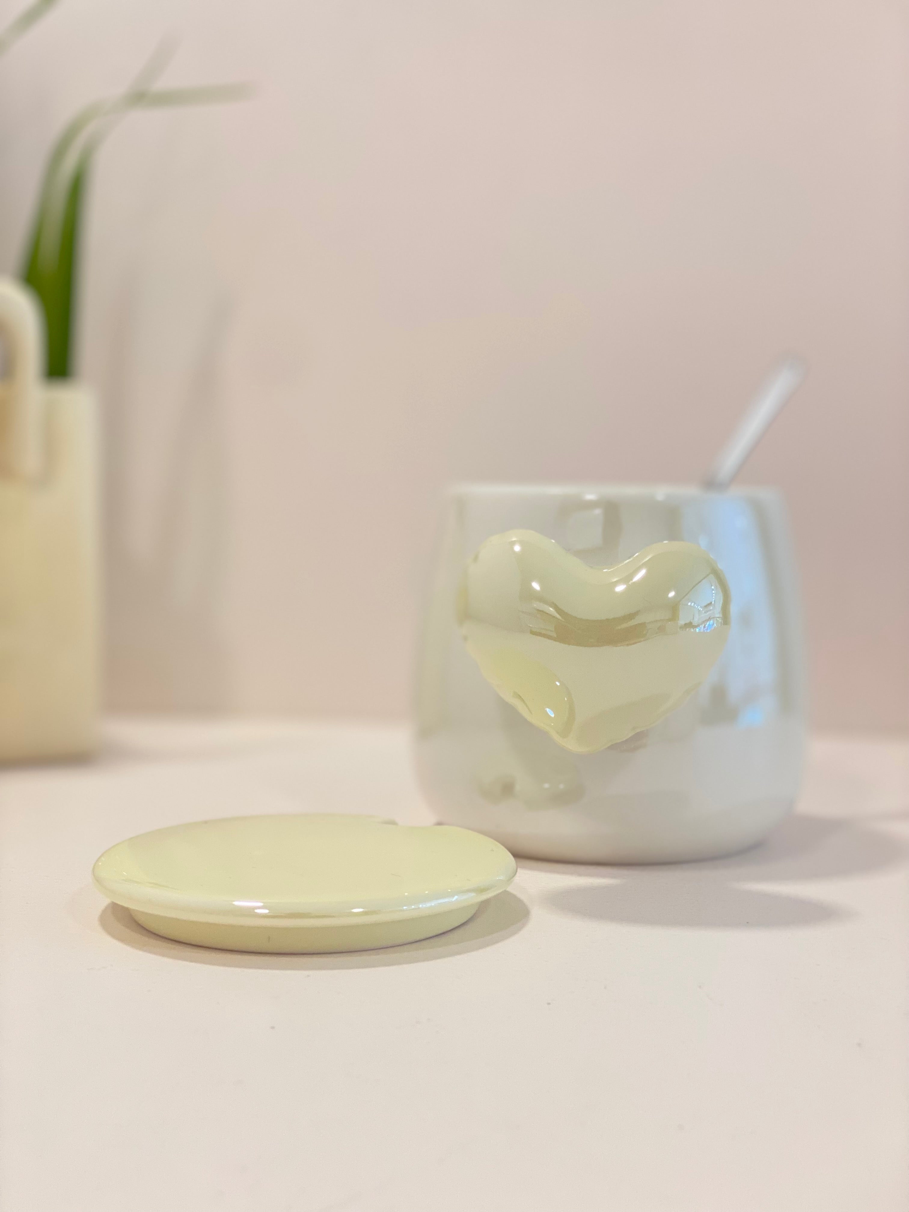 Pastel Ceramic Pouring Mug with heart & Glossy Handle | Aesthetic Milk Pitcher Coffee Mug | Cute Kitchen & Coffee Bar Mug