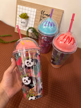 Load image into Gallery viewer, Kitty &amp; Panda Glitter Sipper with Straw
