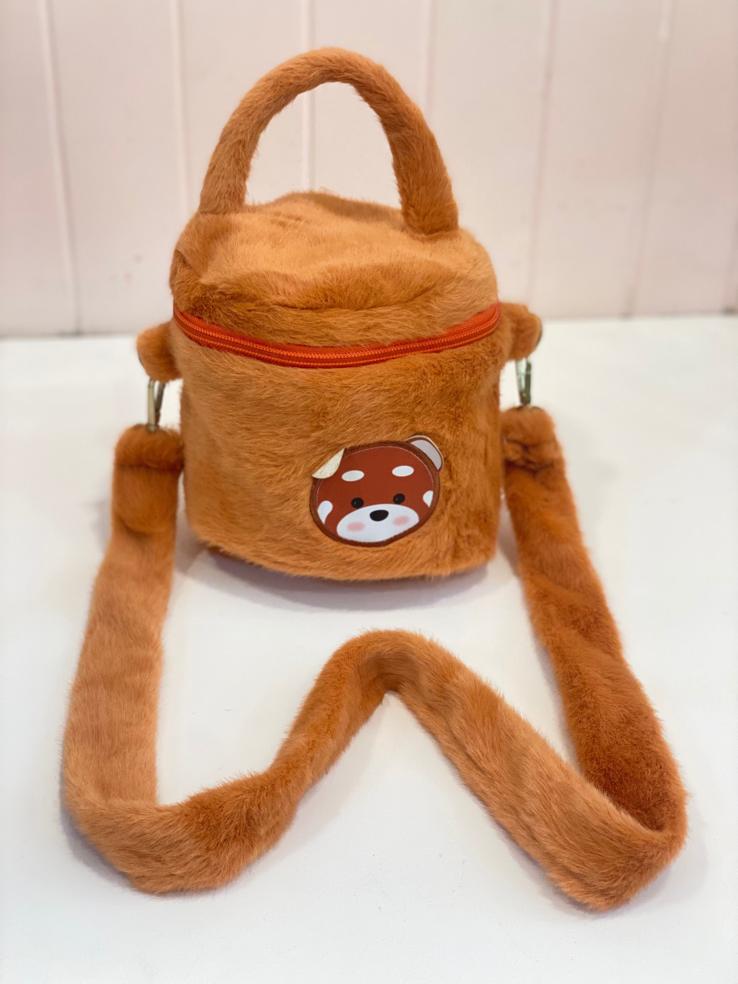 Kawaii Fuzzy Animal Cylinder Crossbody Bag
