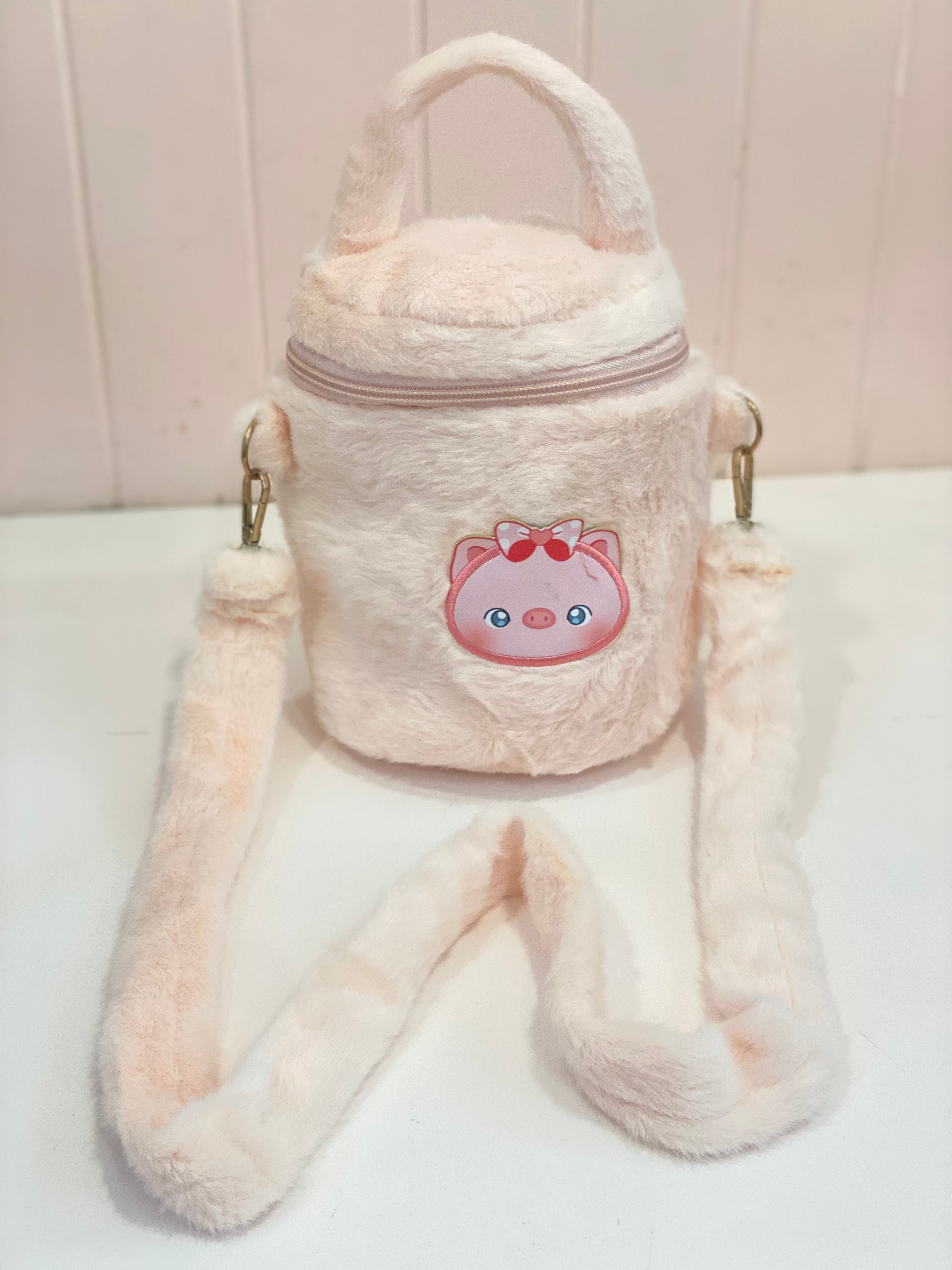 Kawaii Fuzzy Animal Cylinder Crossbody Bag