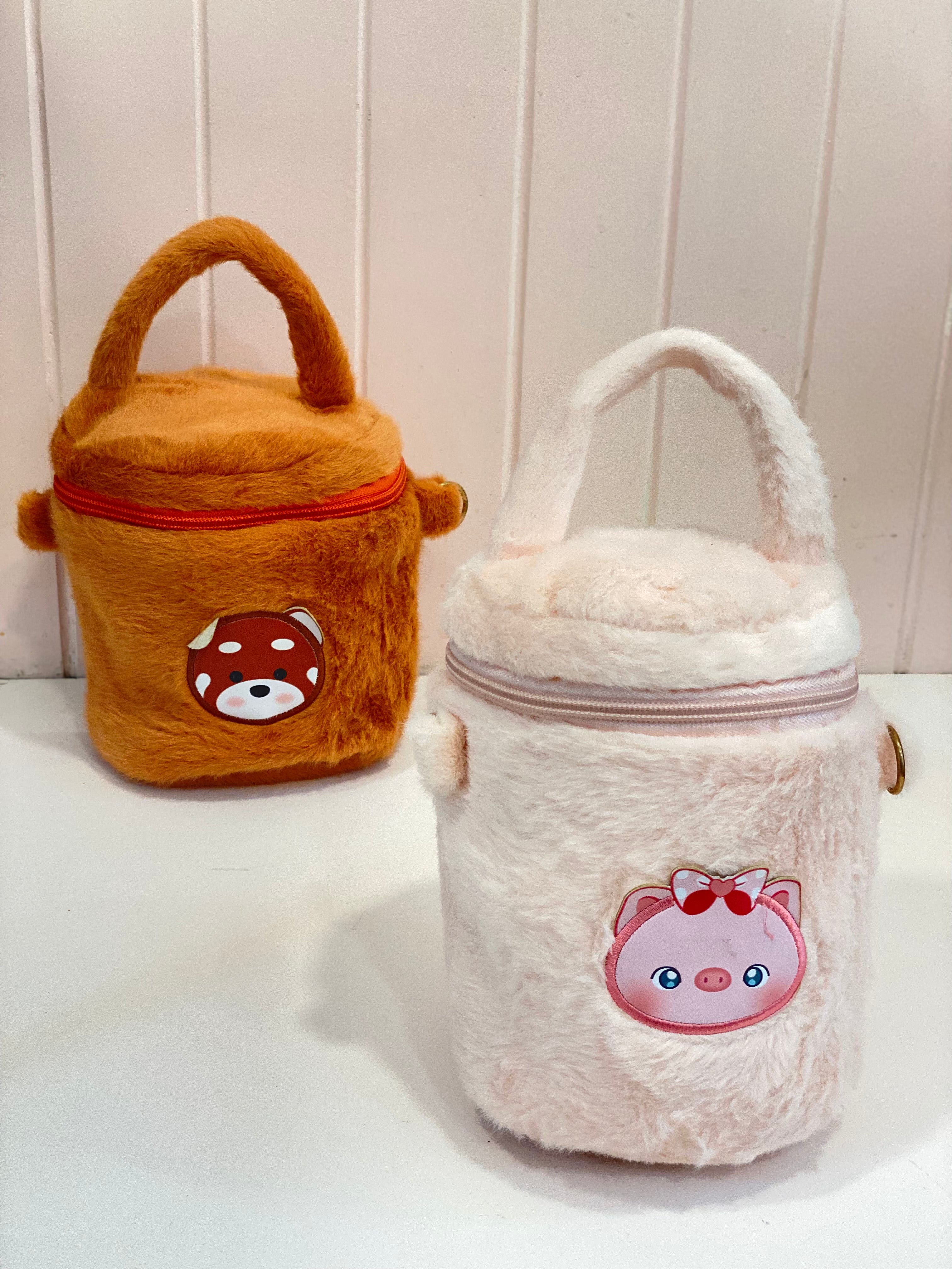 Kawaii Fuzzy Animal Cylinder Crossbody Bag