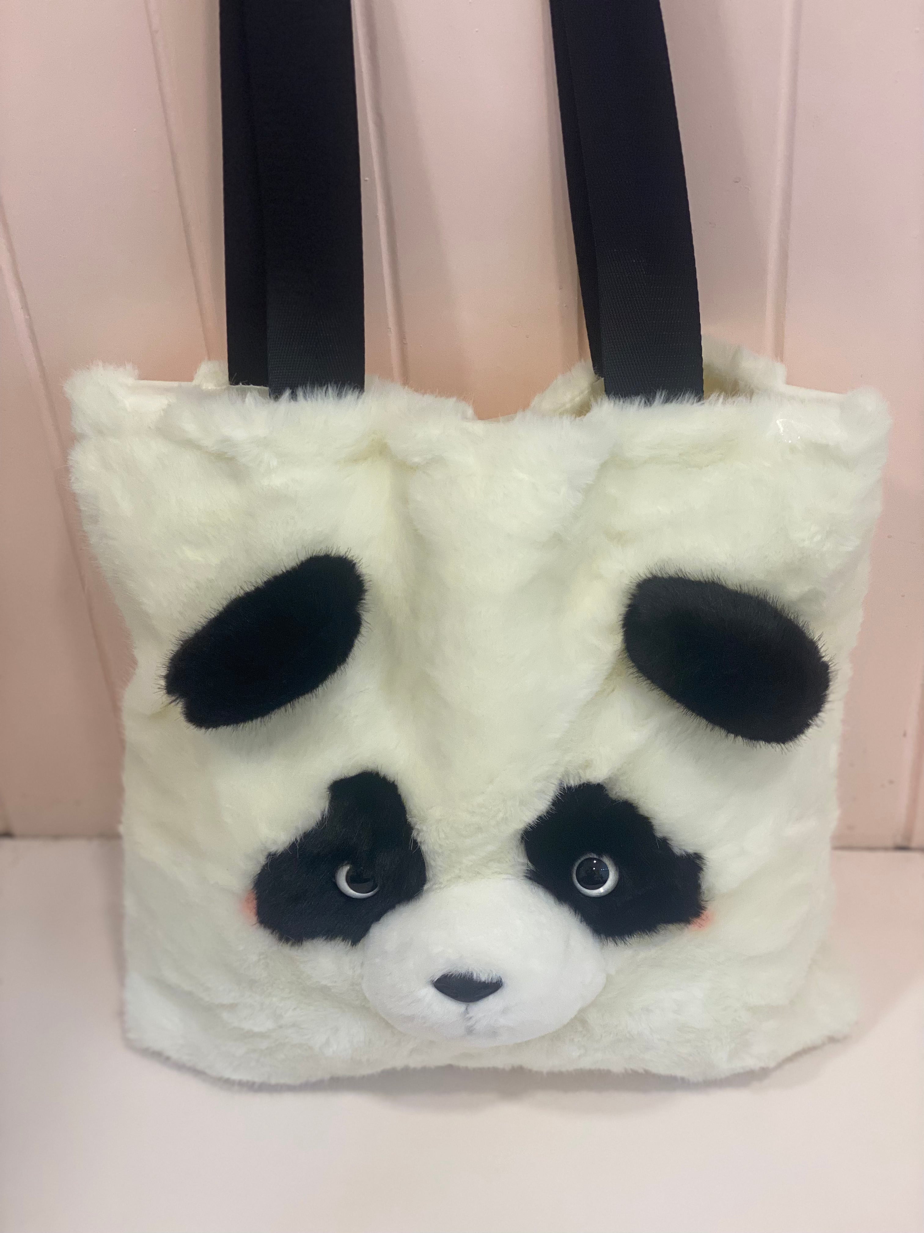 Fuzzy Panda Face Plush Tote Bag