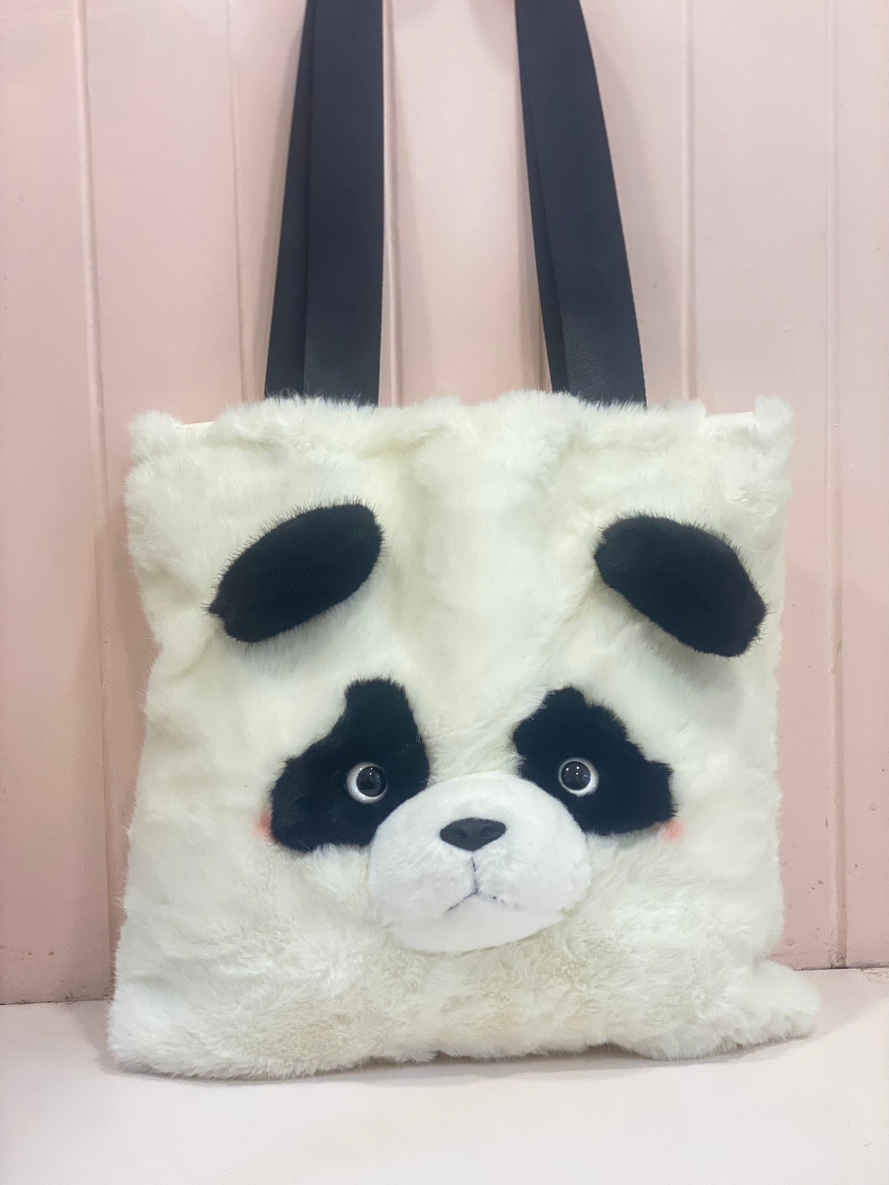 Fuzzy Panda Face Plush Tote Bag