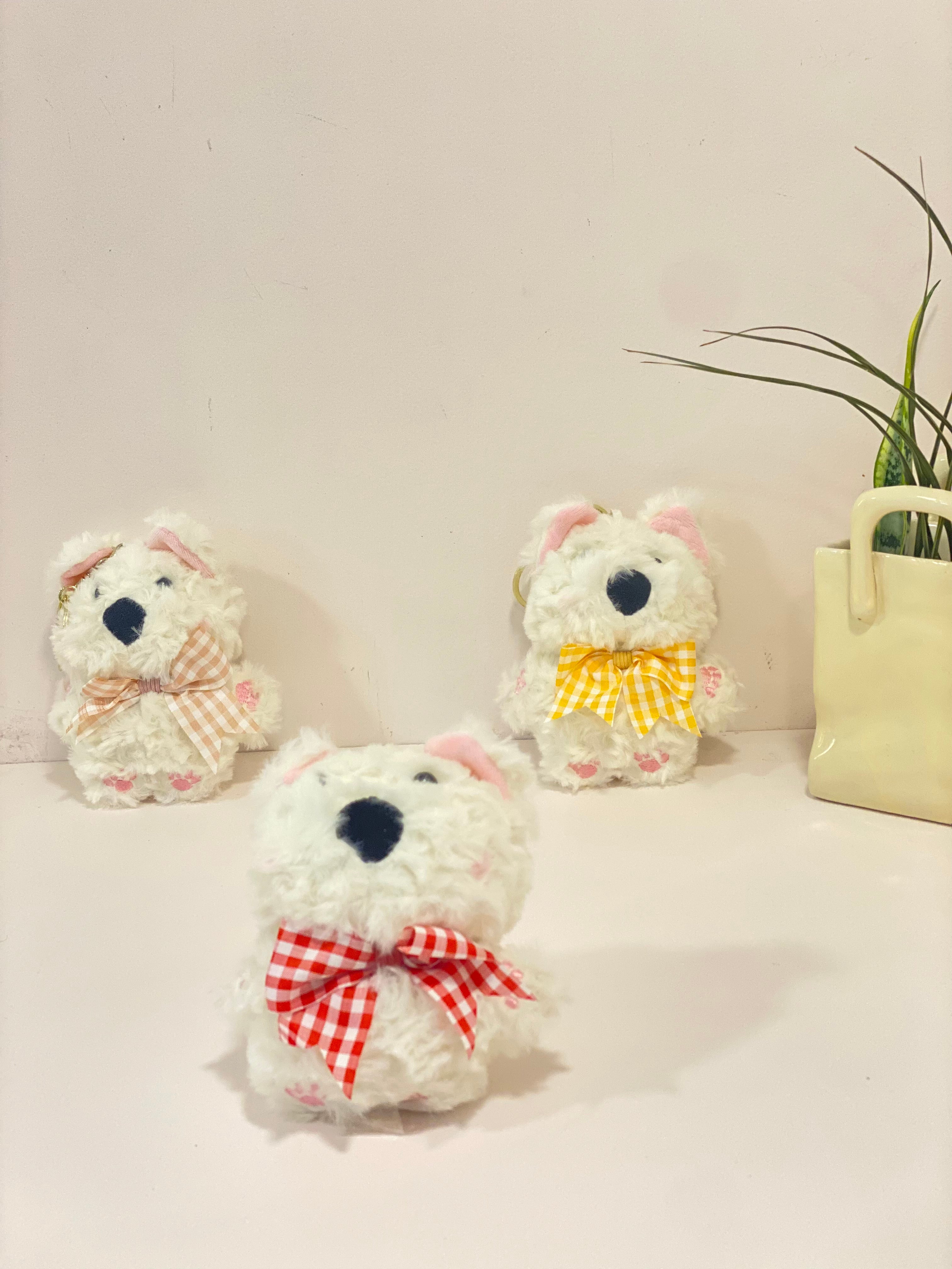 Gingham Ribbon Puppy Plush Keychain