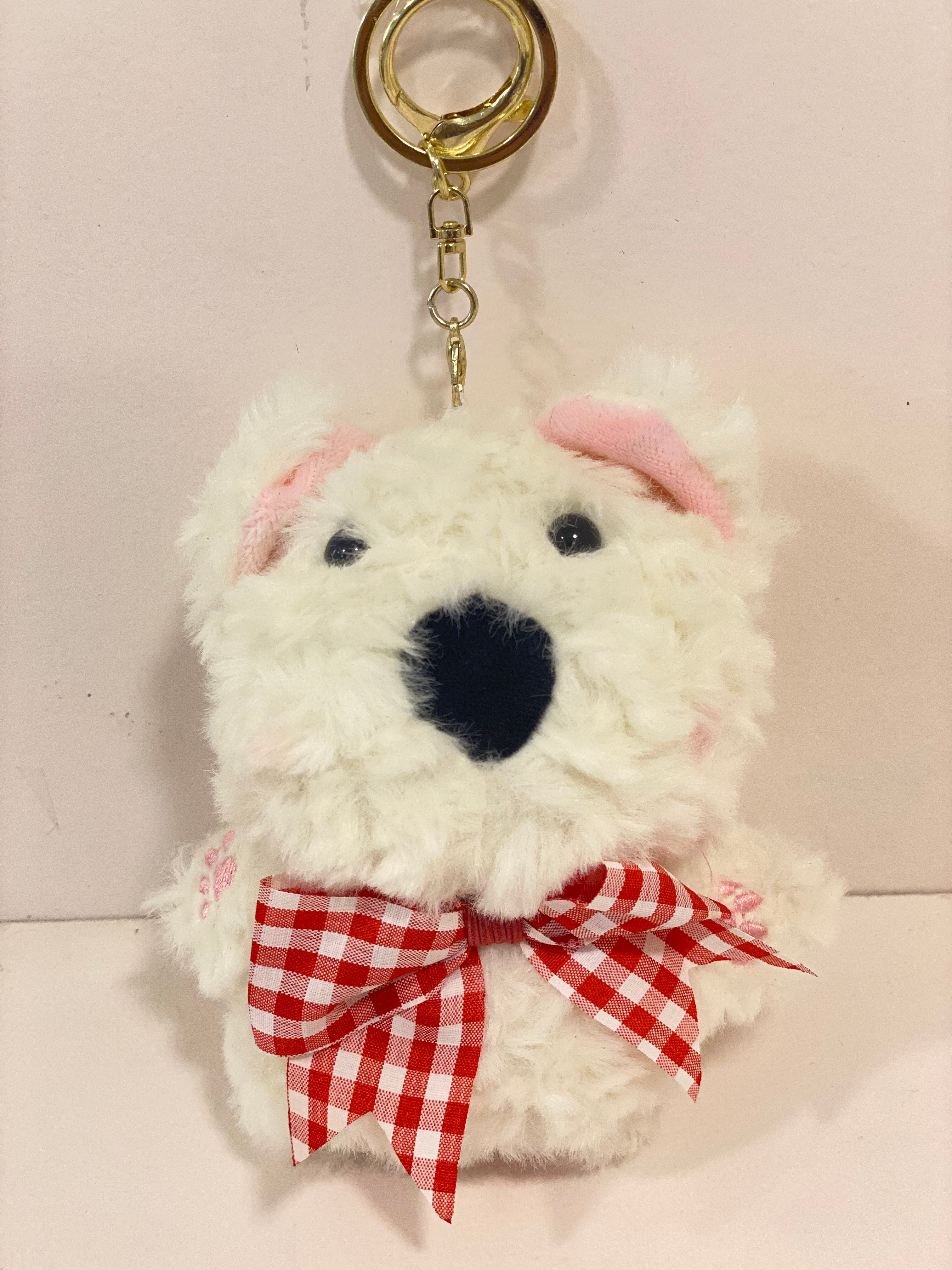 Gingham Ribbon Puppy Plush Keychain