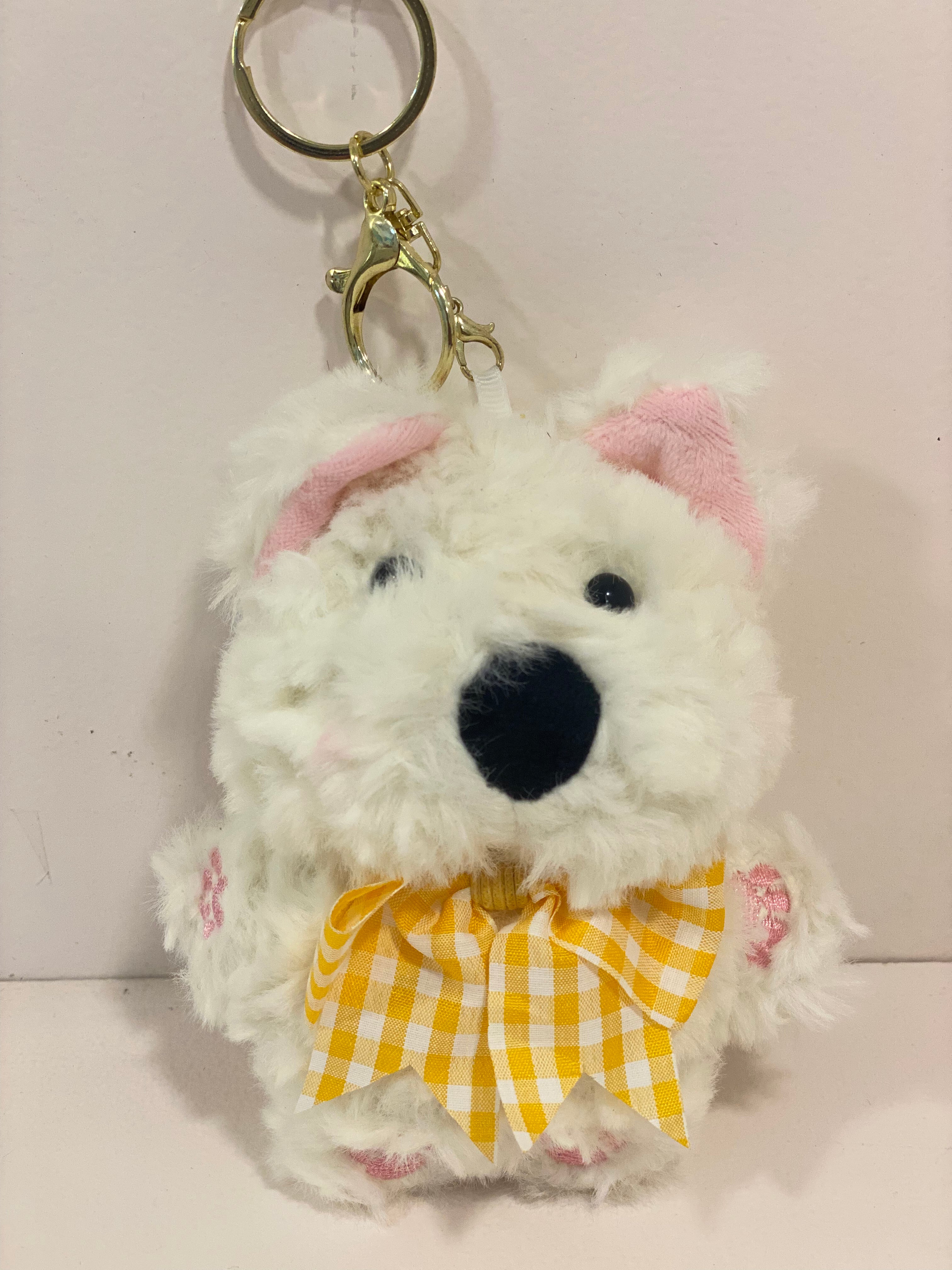 Gingham Ribbon Puppy Plush Keychain