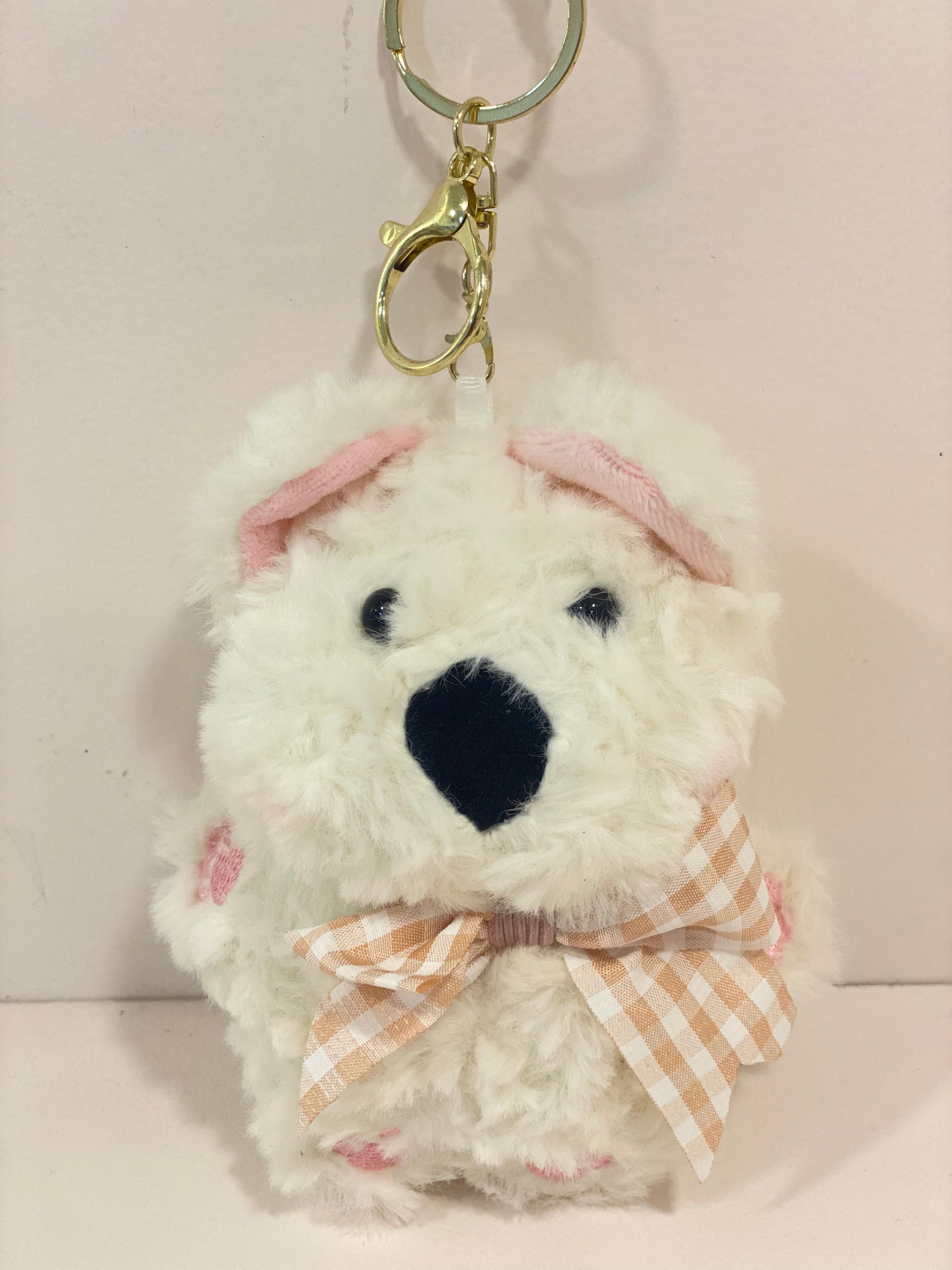 Gingham Ribbon Puppy Plush Keychain