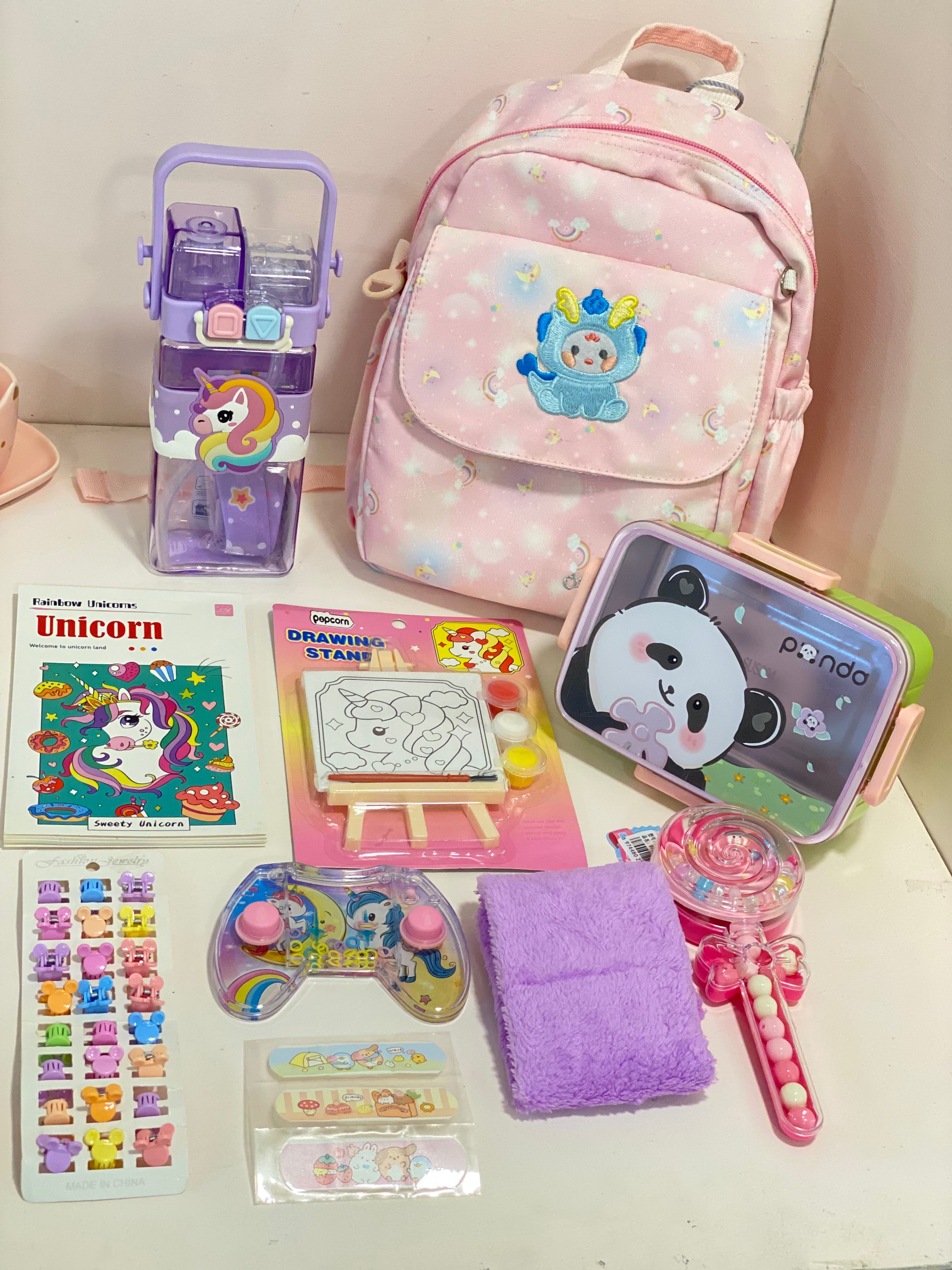 Kawaii Pastel Unicorn &amp; Dragon Kids Backpack Hamper Set