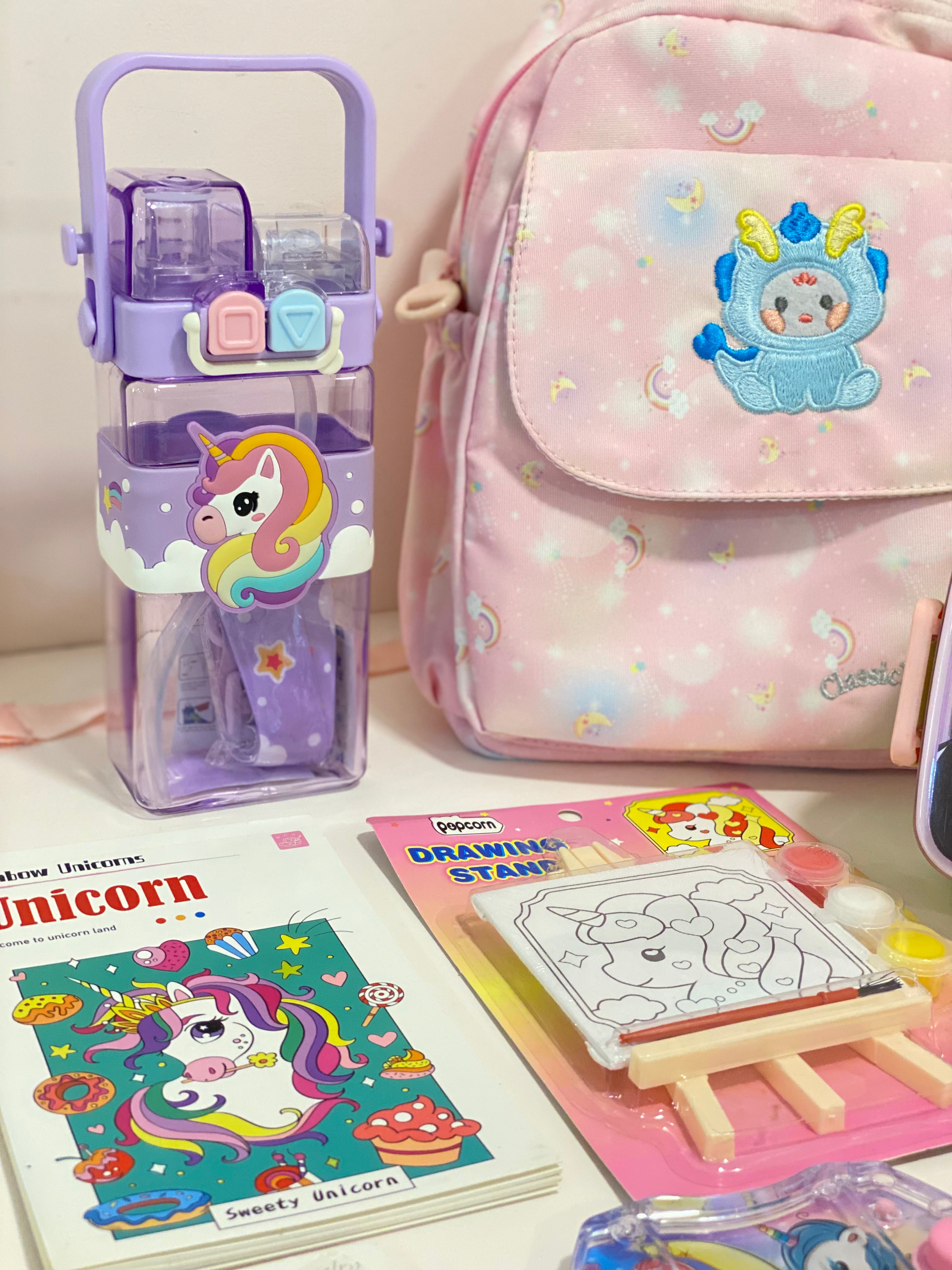 Kawaii Pastel Unicorn &amp; Dragon Kids Backpack Hamper Set