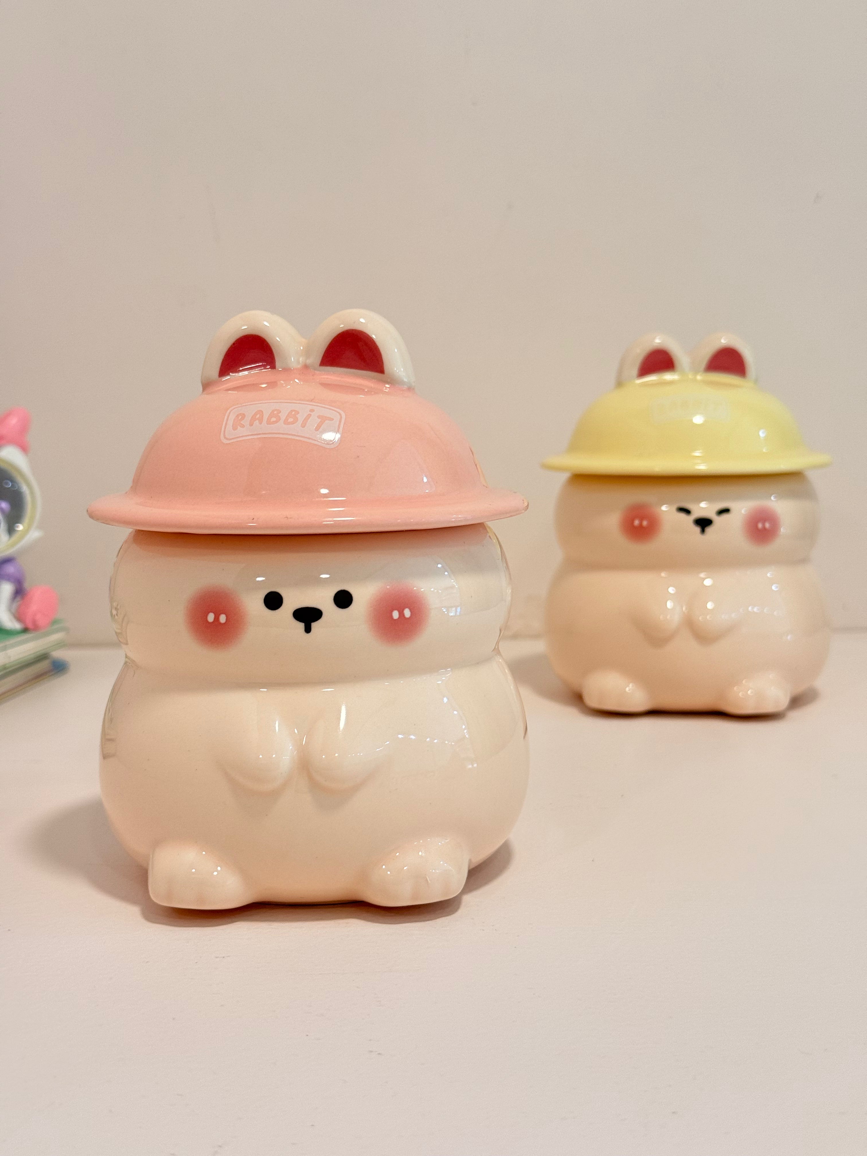 Pastel Ceramic Bunny Jar with Hat Lid