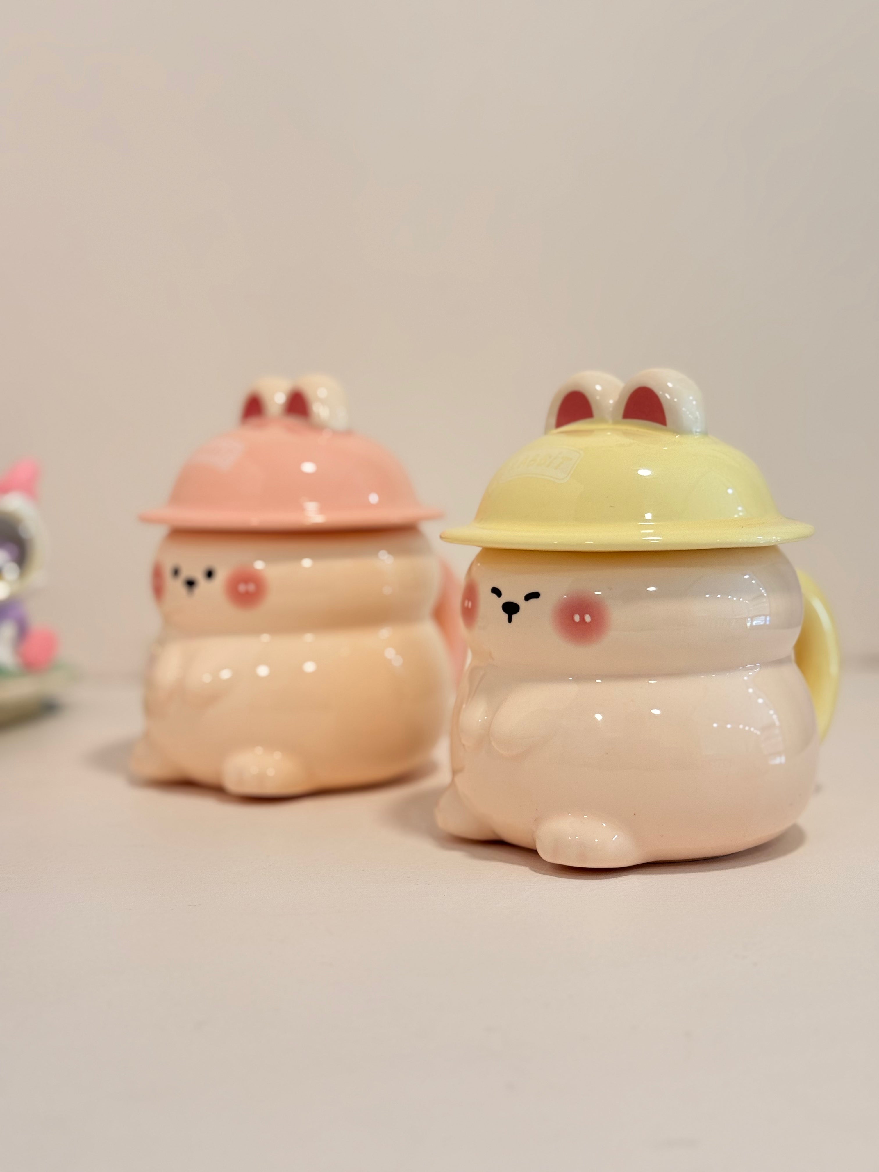 Pastel Ceramic Bunny Jar with Hat Lid