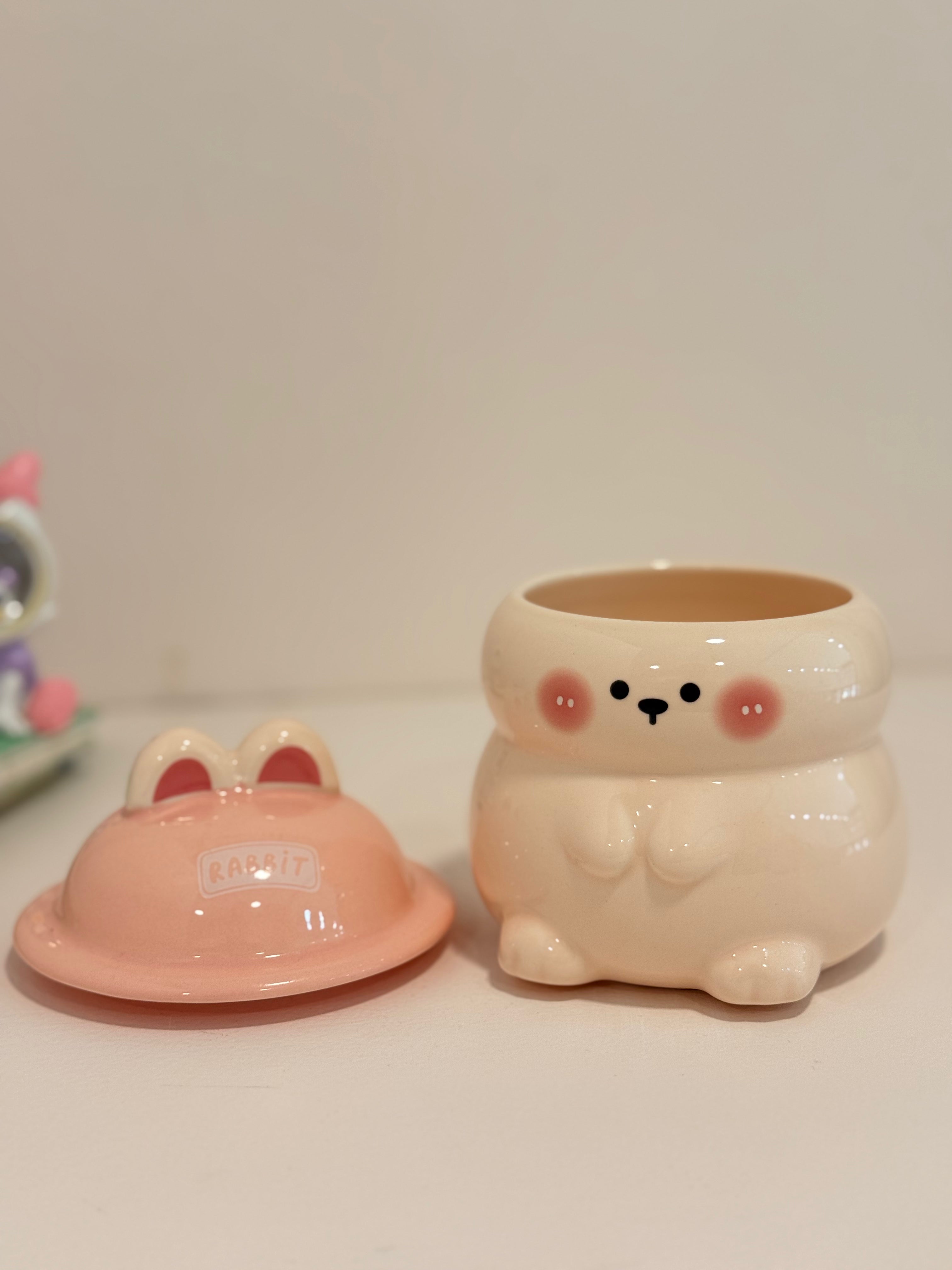 Pastel Ceramic Bunny Jar with Hat Lid