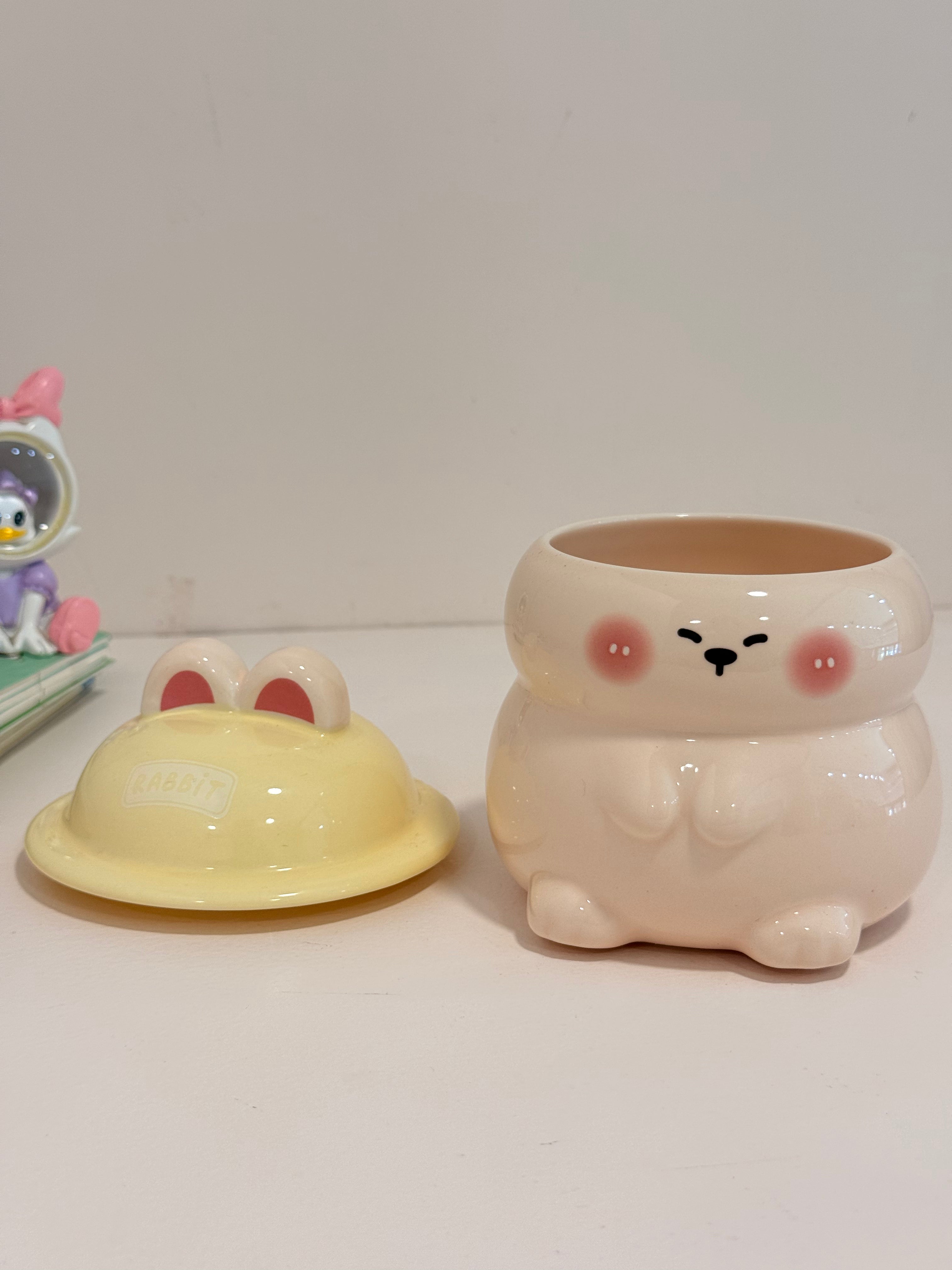 Pastel Ceramic Bunny Jar with Hat Lid