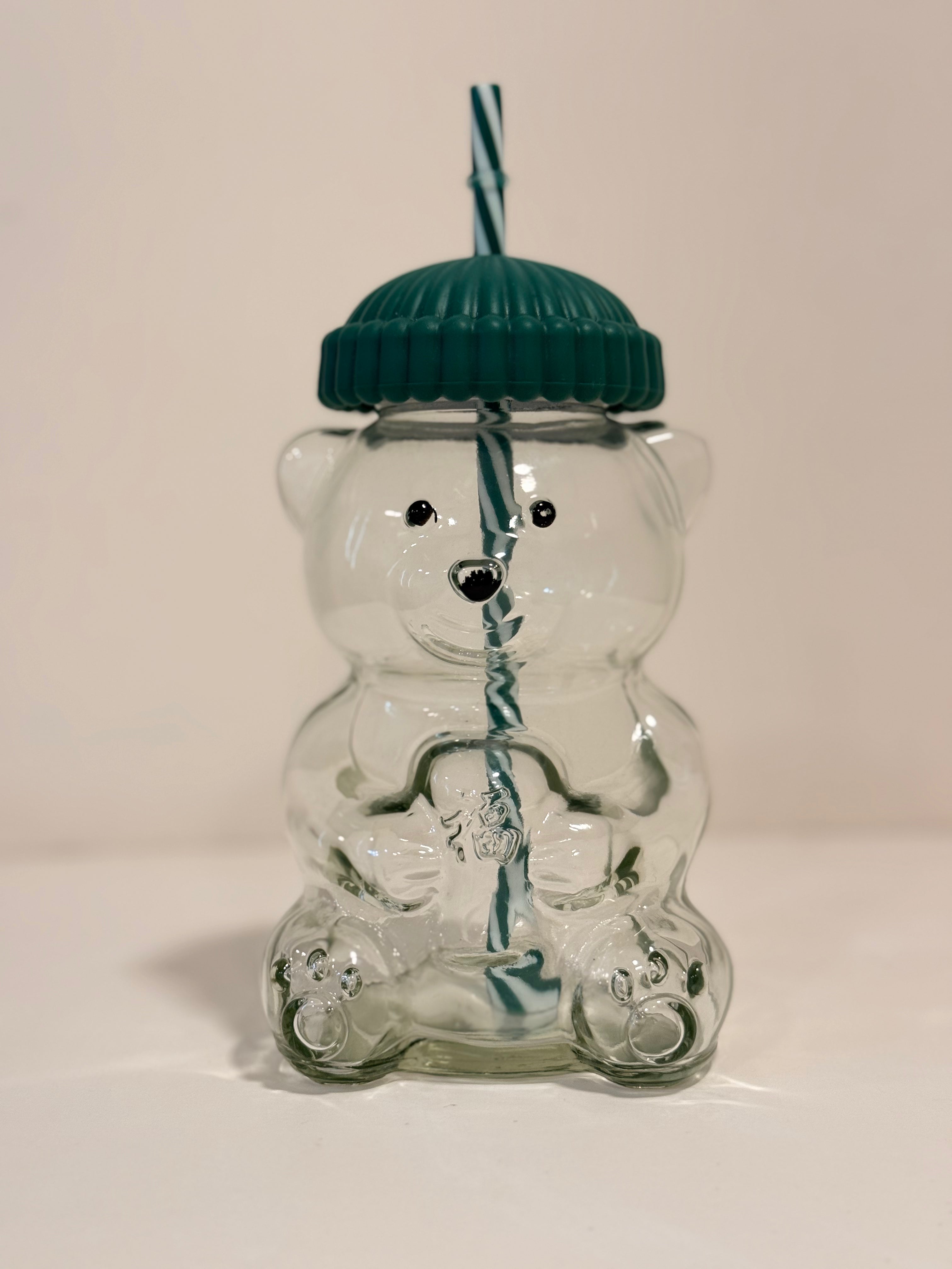 Clear Glass Bear Straw Tumbler with Beanie Lid