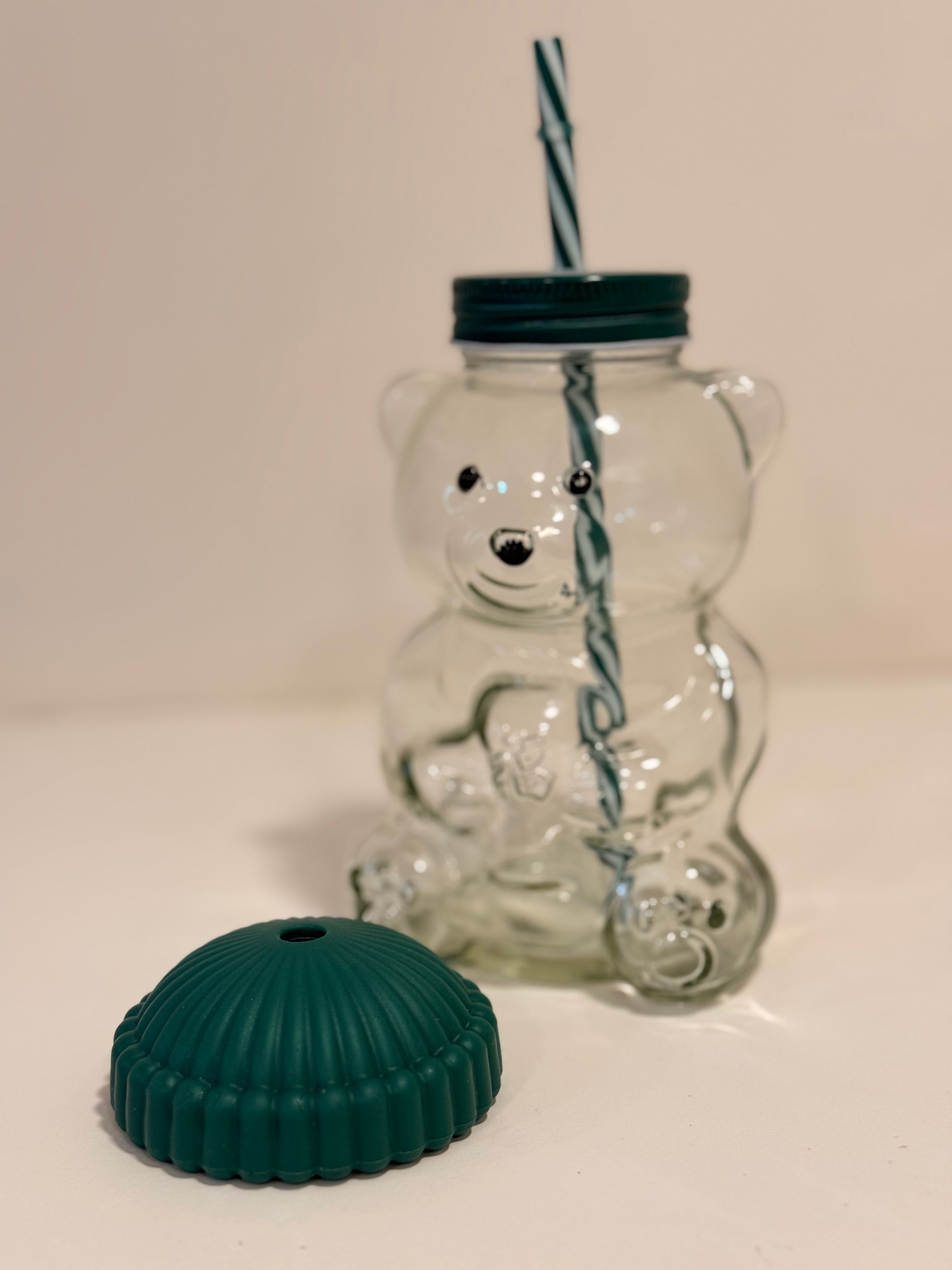 Clear Glass Bear Straw Tumbler with Beanie Lid