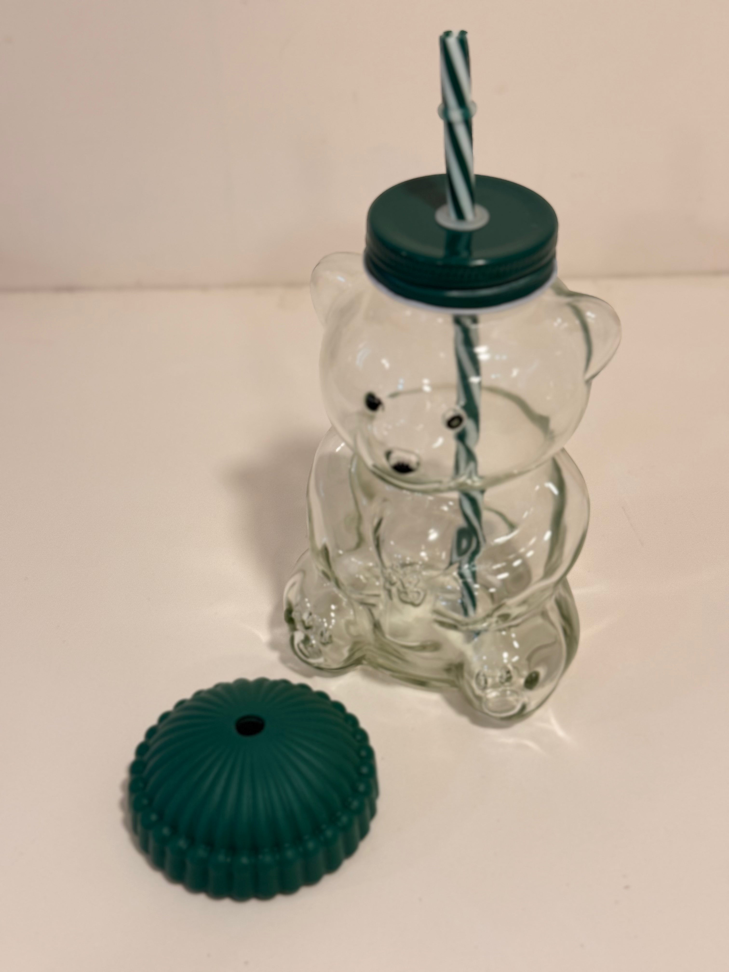 Clear Glass Bear Straw Tumbler with Beanie Lid
