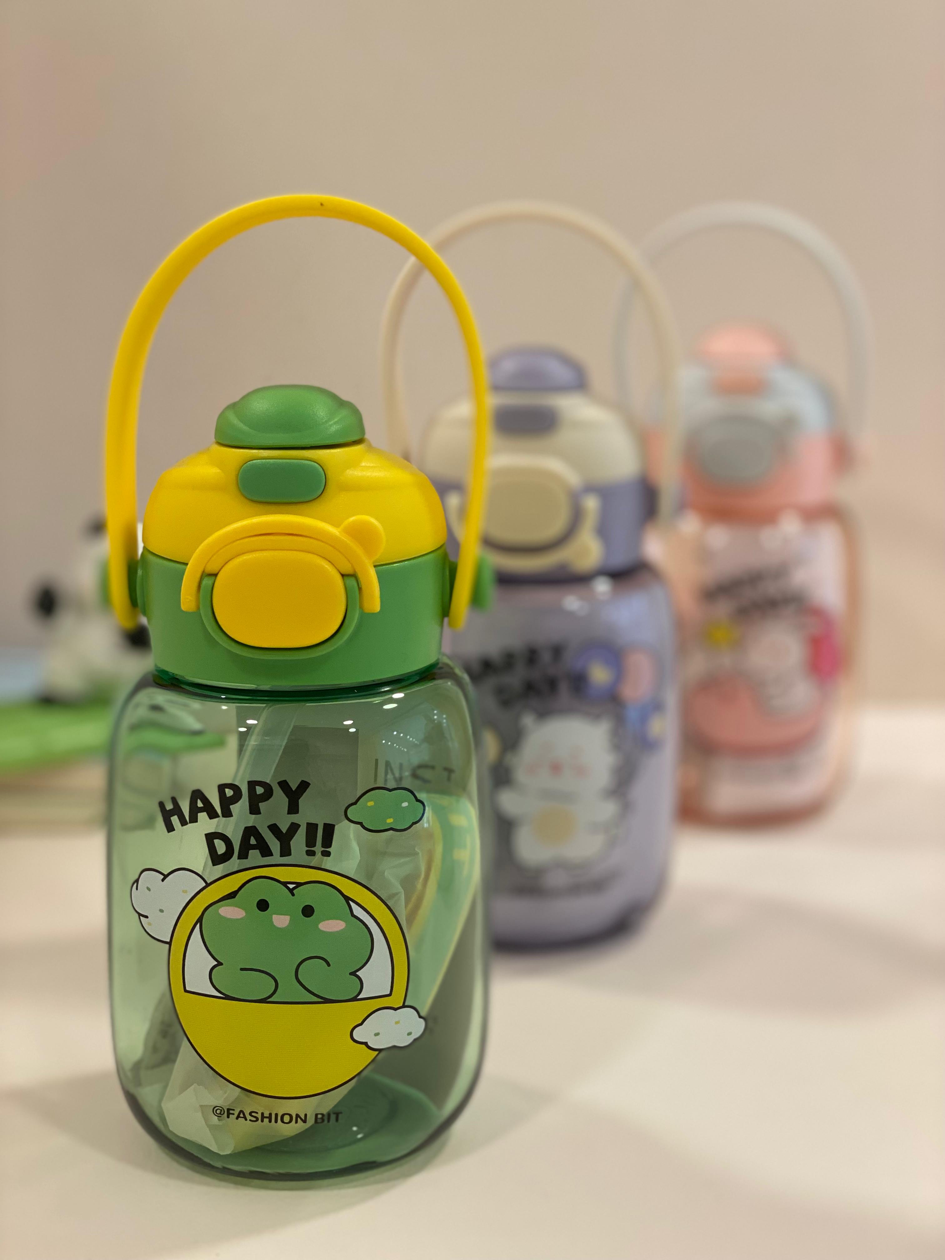 Cute Cartoon Water Bottle with Handle & Straw Lid | 550ml Leak-Proof Kids & Travel Bottle