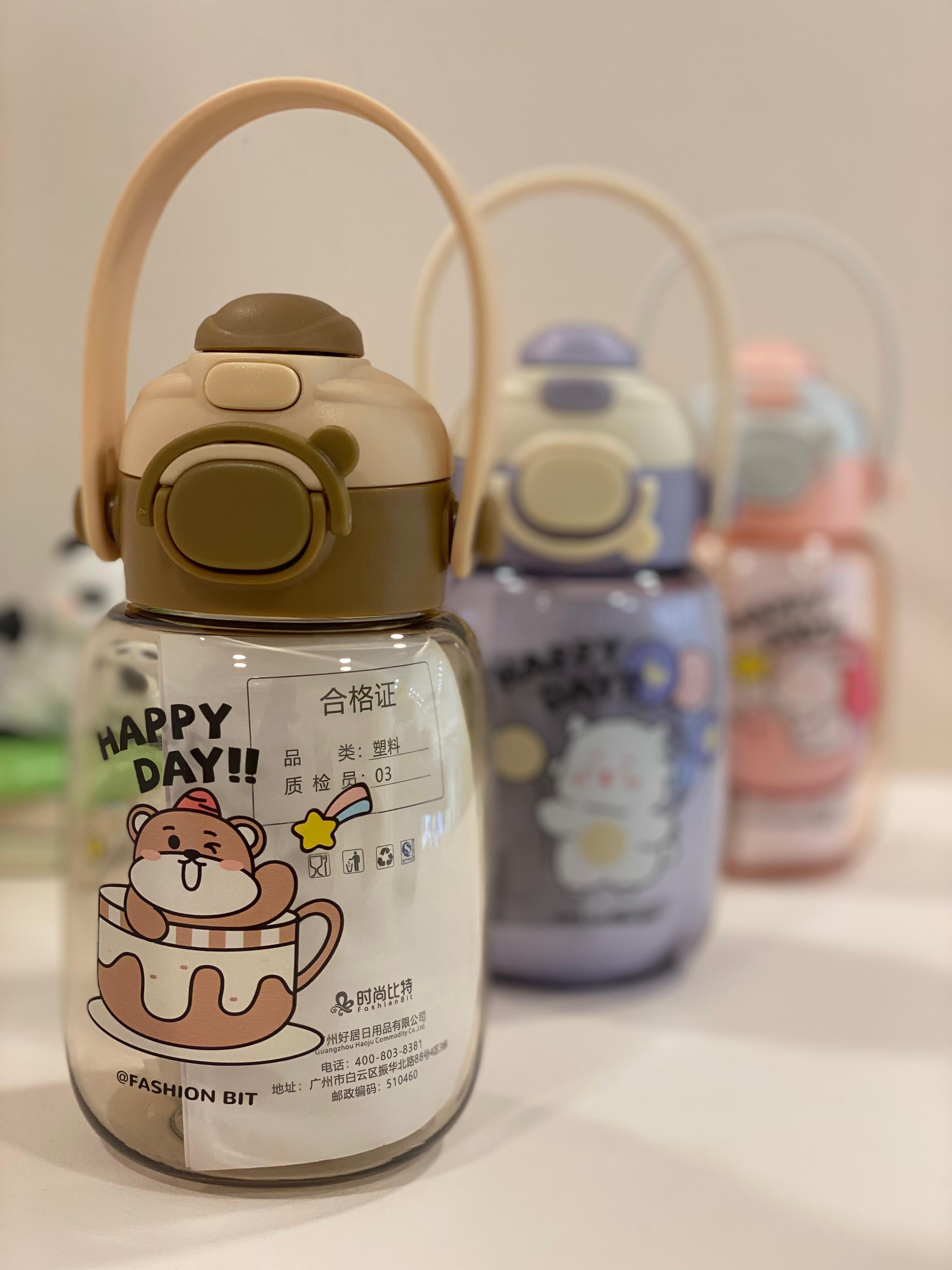 Cute Cartoon Water Bottle with Handle & Straw Lid | 550ml Leak-Proof Kids & Travel Bottle