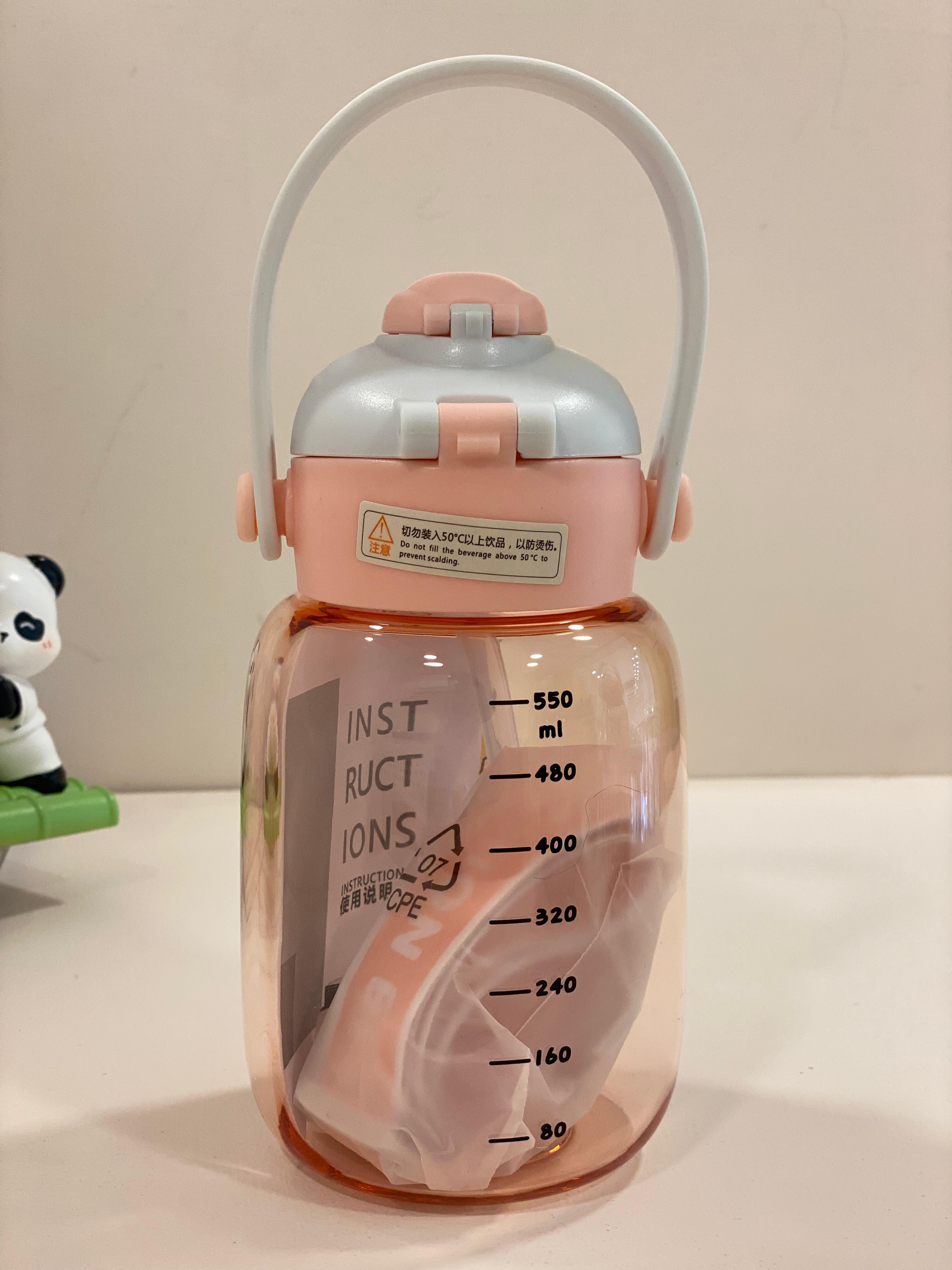 Cute Cartoon Water Bottle with Handle & Straw Lid | 550ml Leak-Proof Kids & Travel Bottle