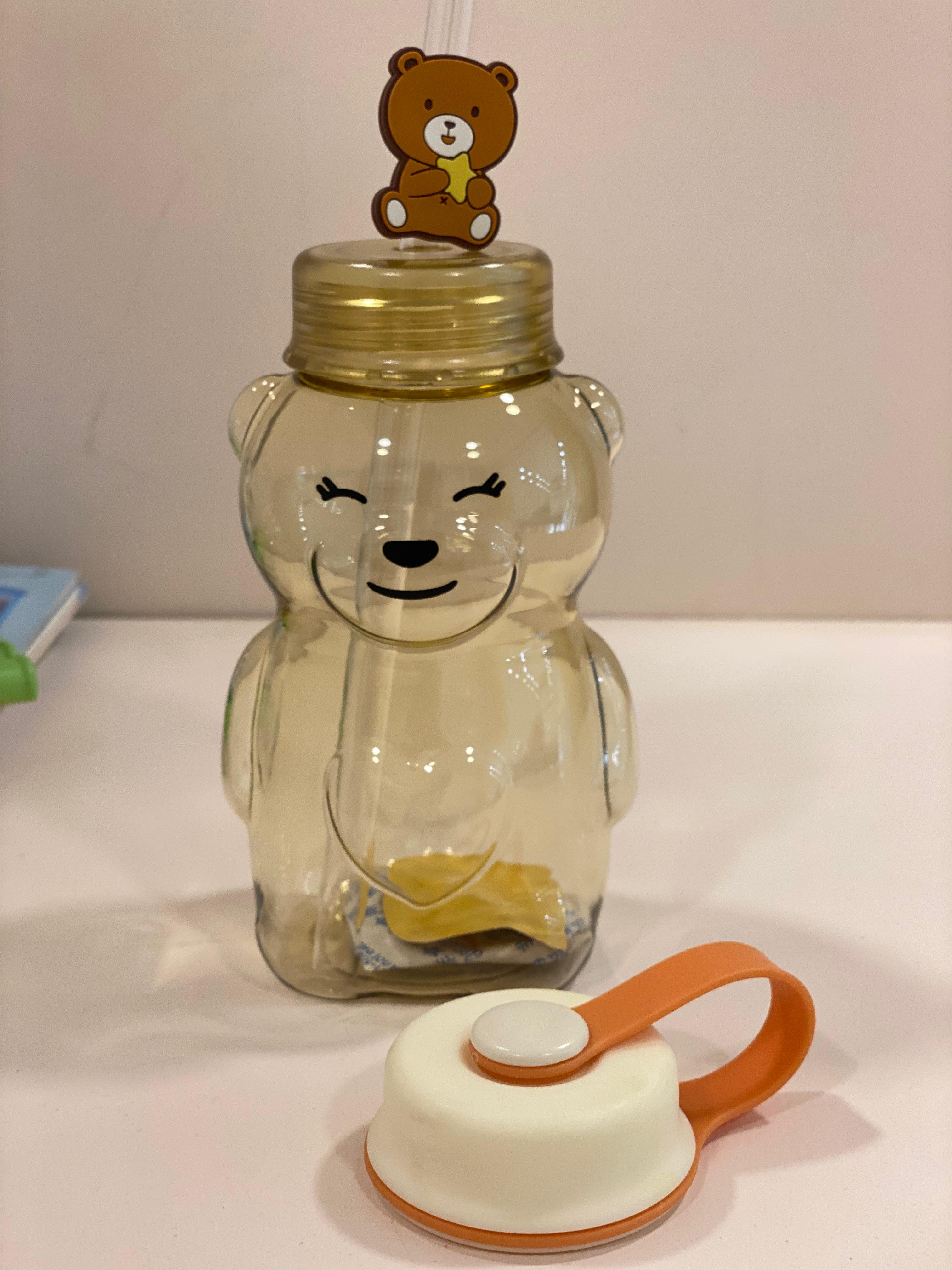 Cute Bear Shape Kids Water Bottle with Straw Lid | BPA-Free Cartoon Sipper Bottle for School & Travel